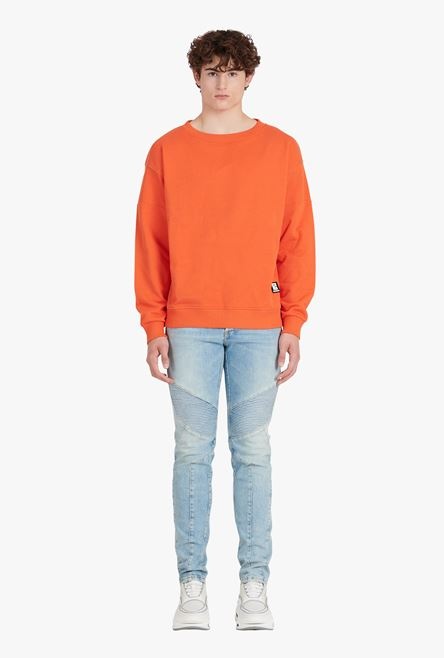 Dark orange eco-designed cotton sweatshirt with white Balmain logo print - 4