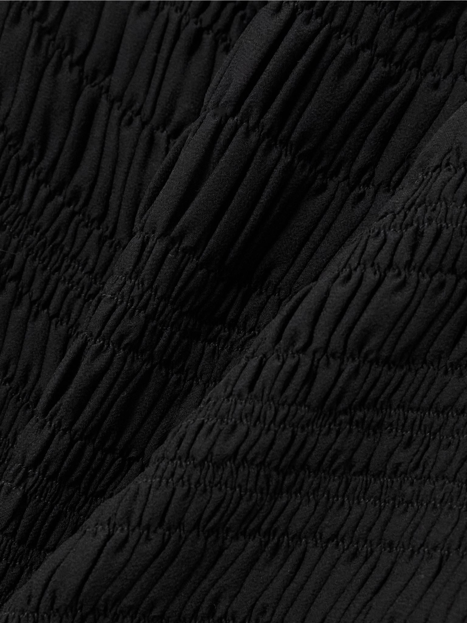 Smocked ruffled silk-crepon mini dress Black - 4