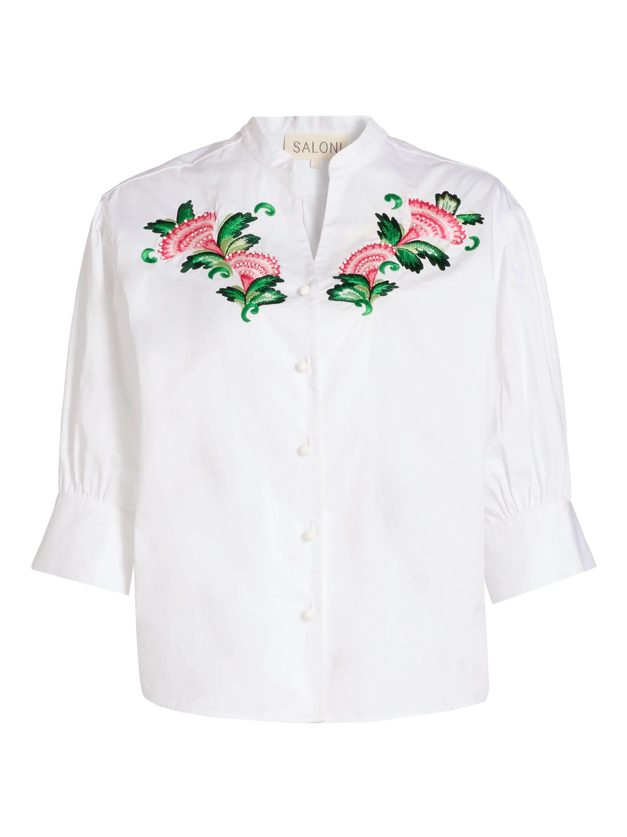 Women's Tavi Floral-Embroidered Button-Front Shirt - White Fan Flower - 1