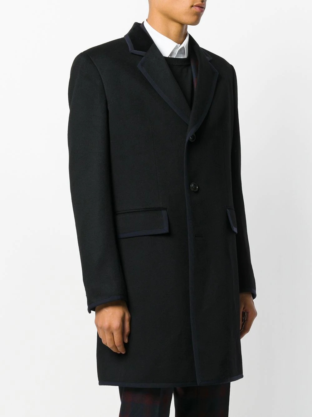 contrast trim single breasted coat - 3