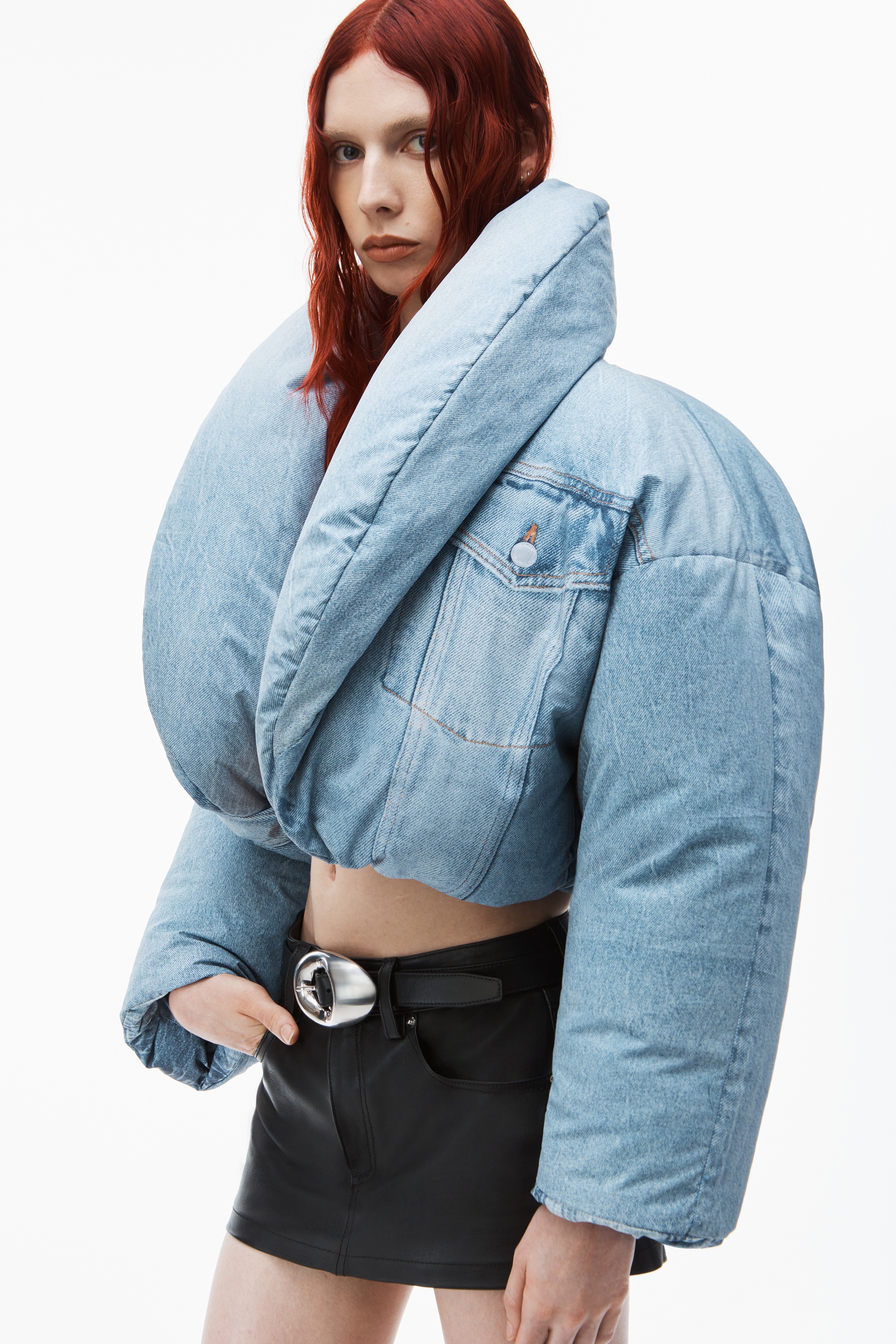 oversized cropped puffer jacket in nylon - 3