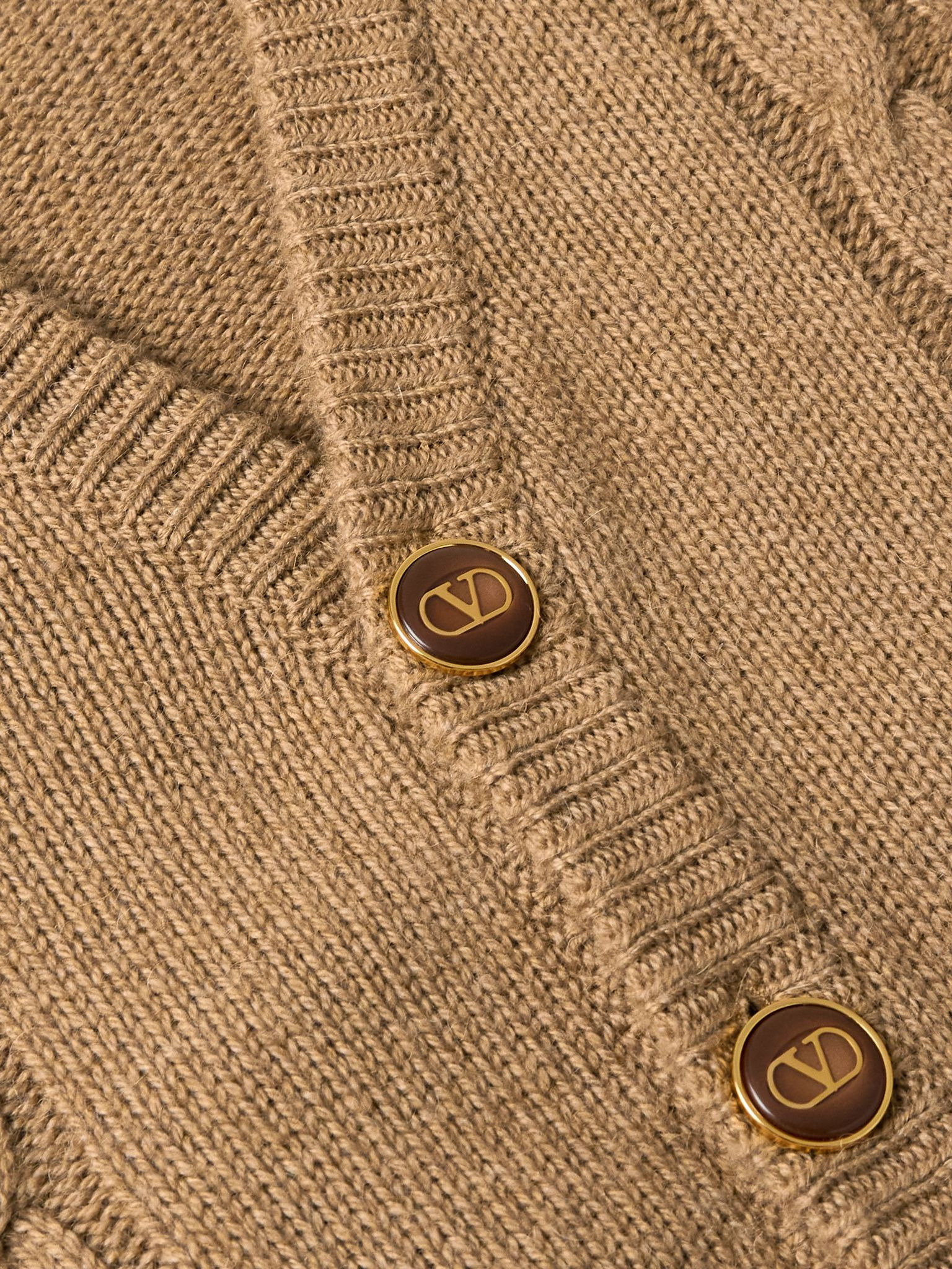 Cable-Knit Wool Cardigan Camel - 4
