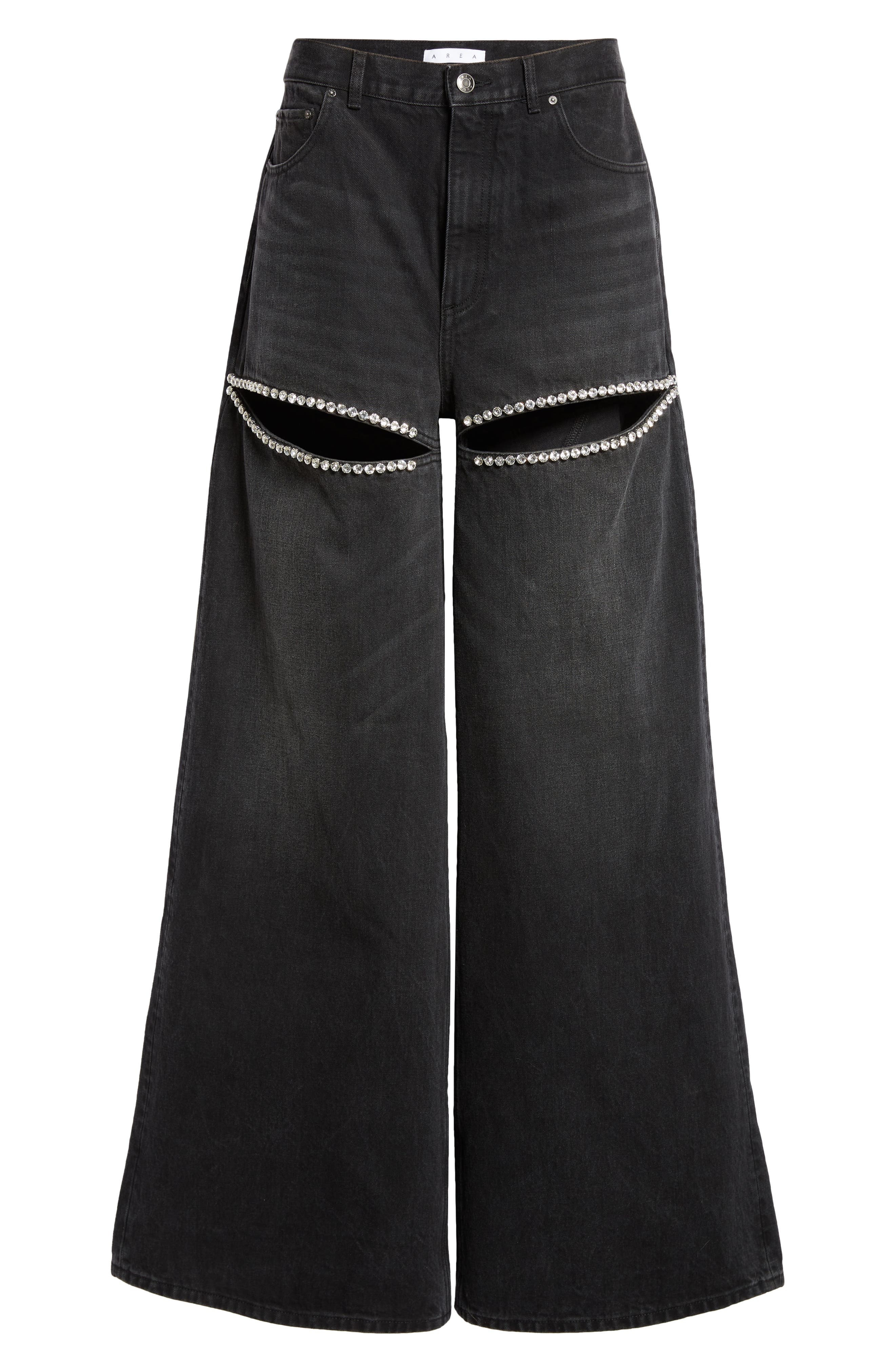 Crystal Embellished Cutout Wide Leg Jeans - 6