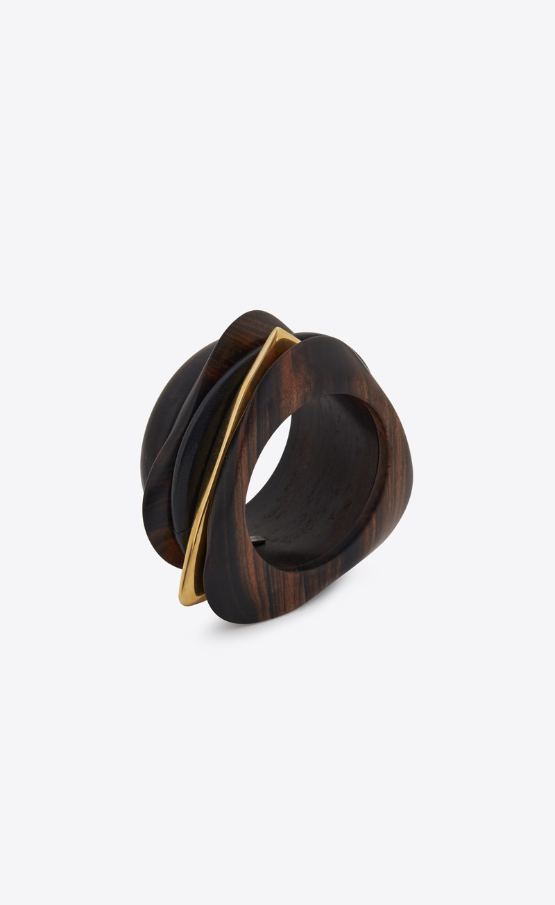 oversize bangle in wood, bamboo and metal 1