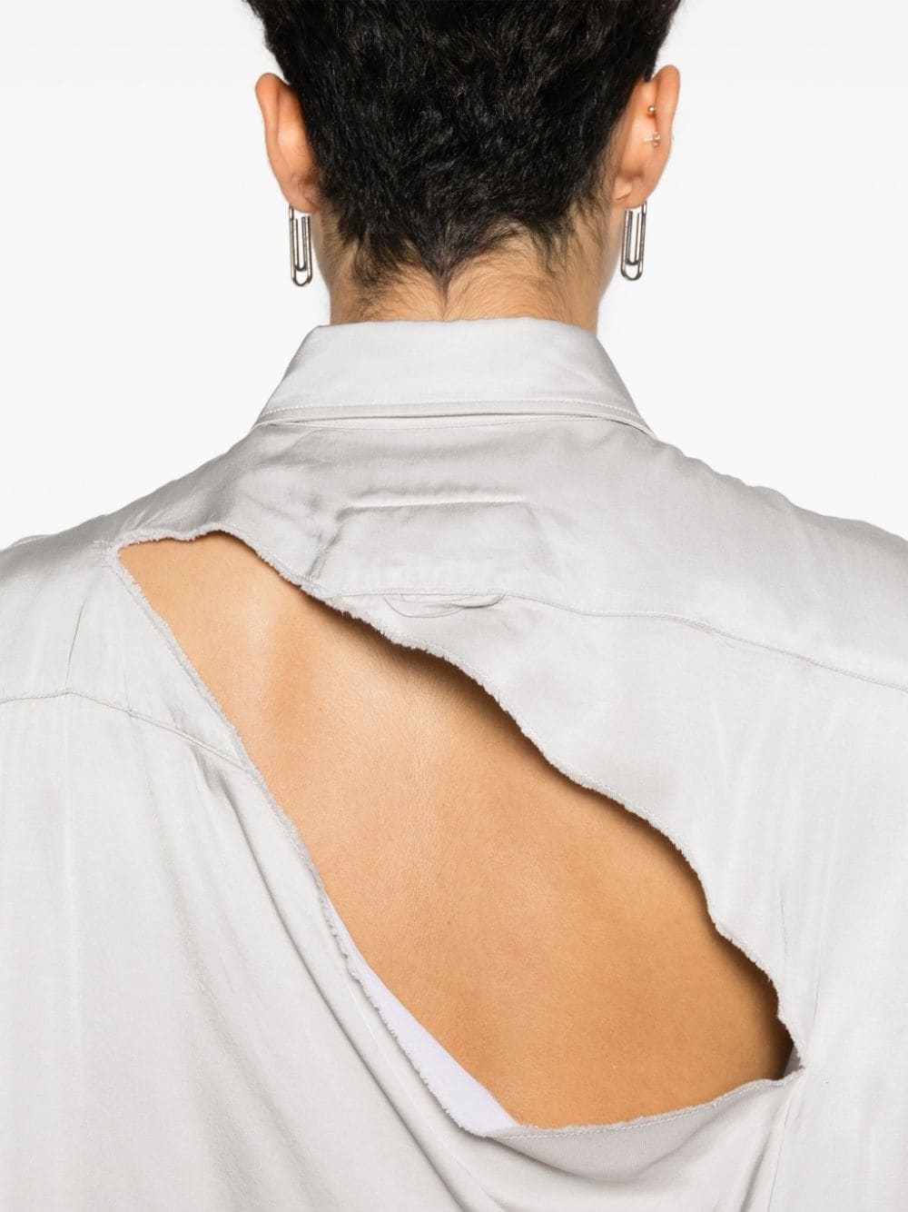 ripped-detail satin-weave shirt - 5