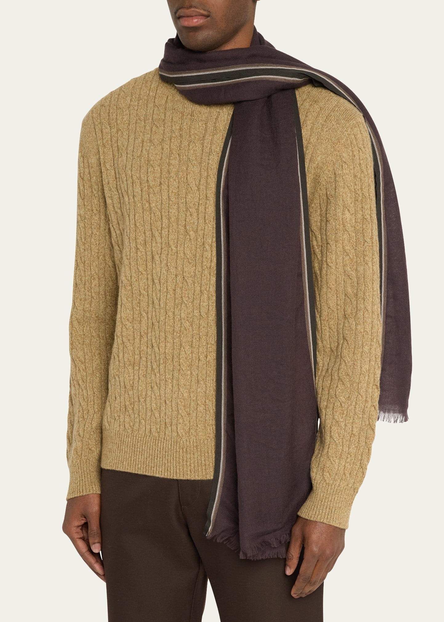 Men's Stripe-Trim Baby Cashmere Scarf - 3