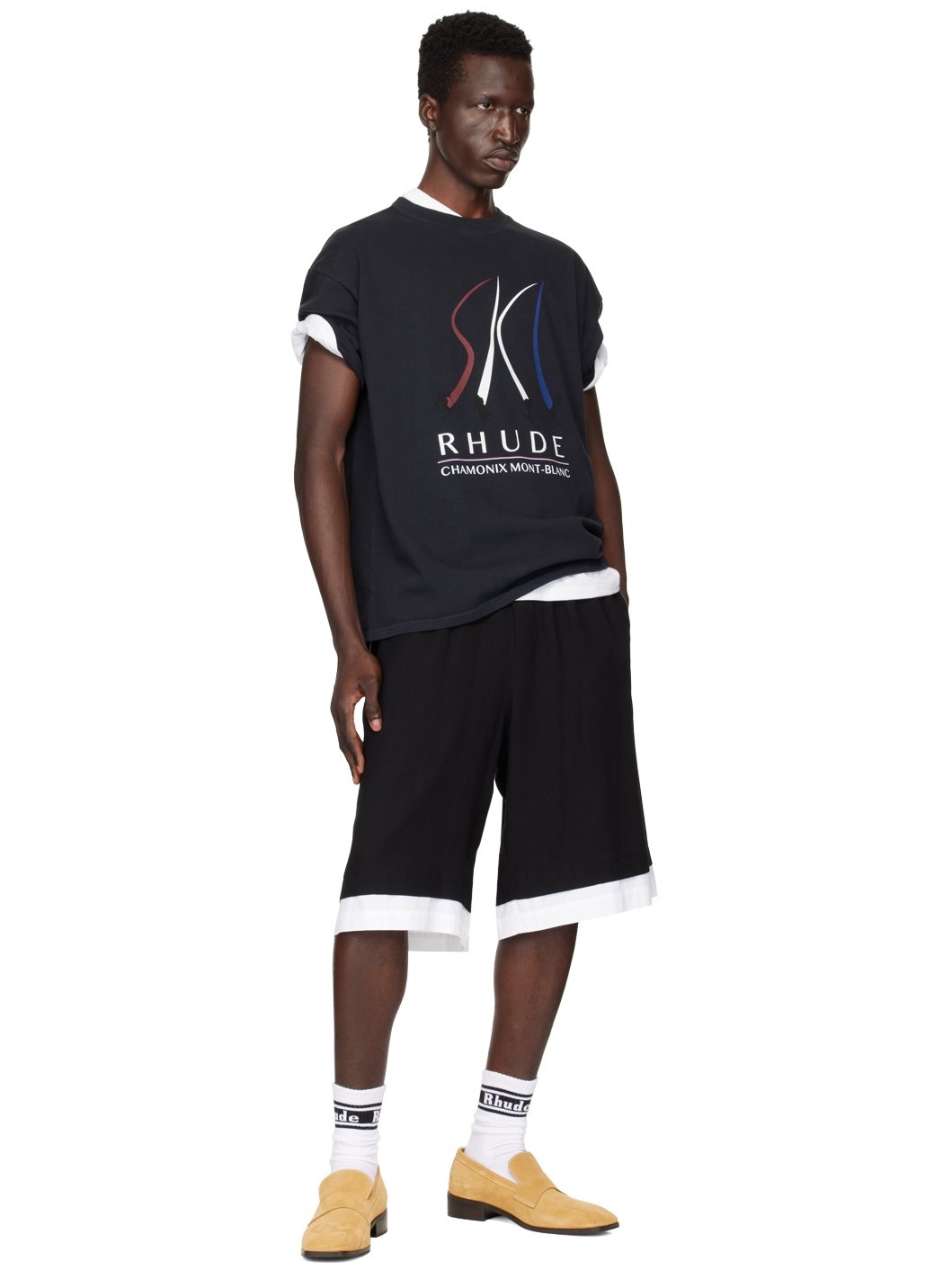 Rhude Black 'Chamonix Mont-Blanc' T-Shirt | ssense | REVERSIBLE