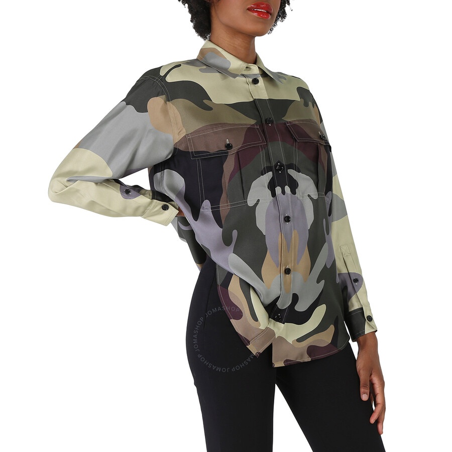 Burberry Ladies Ferne Camouflage Print Oversized Silk Shirt - 5