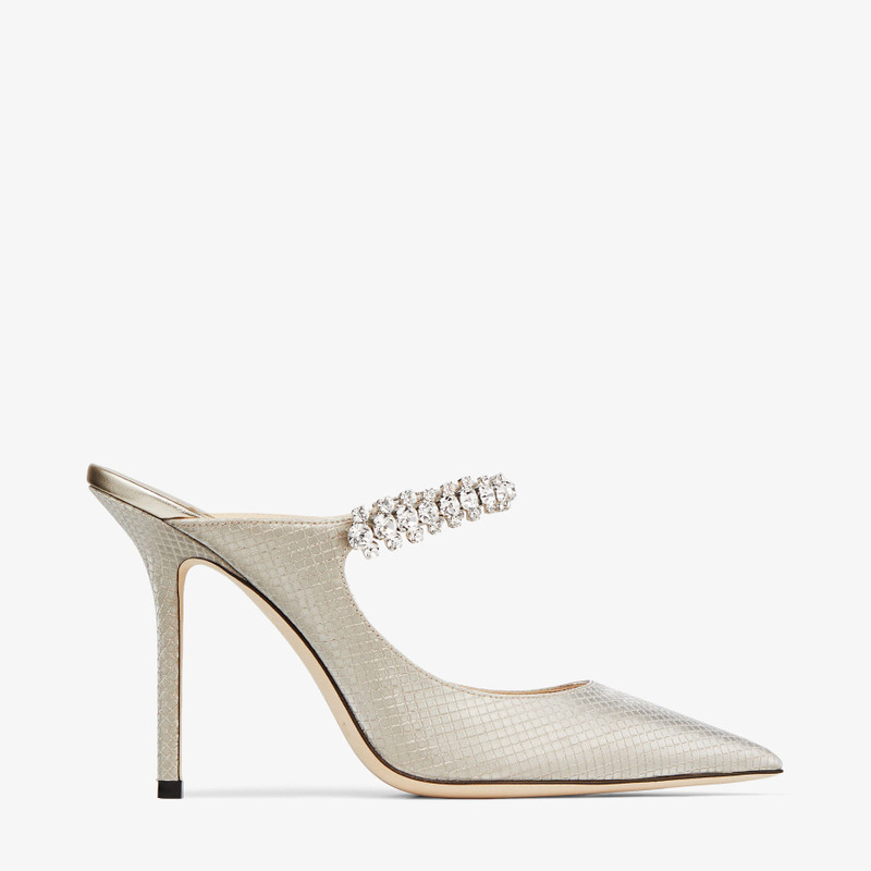 Bing 100 Champagne Glitter Fabric Mules with Crystal Strap 1