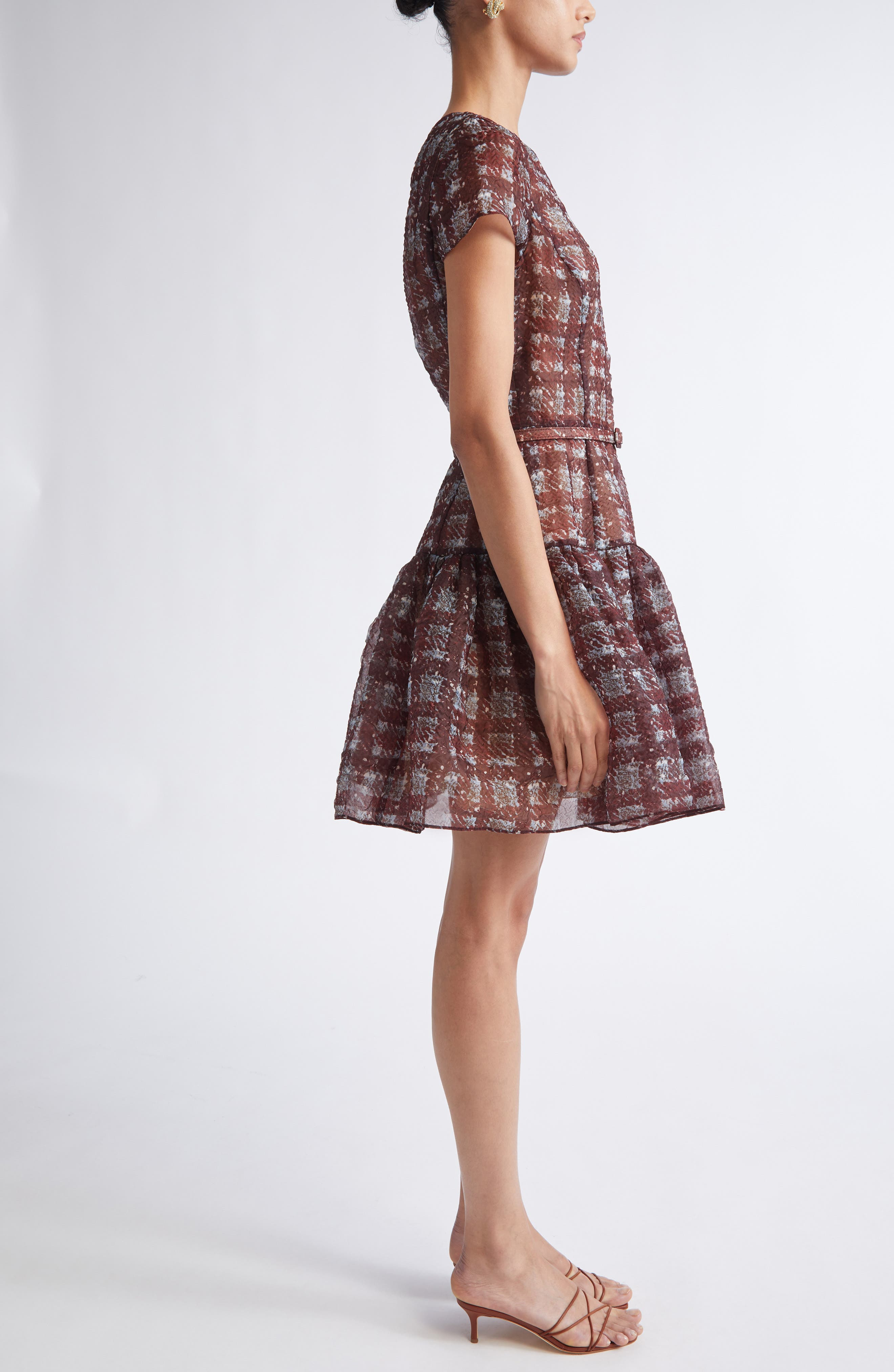 Oscar de la Renta Textured Plaid Drop Waist Dress in Burgundy/Blue at Nordstrom - 3