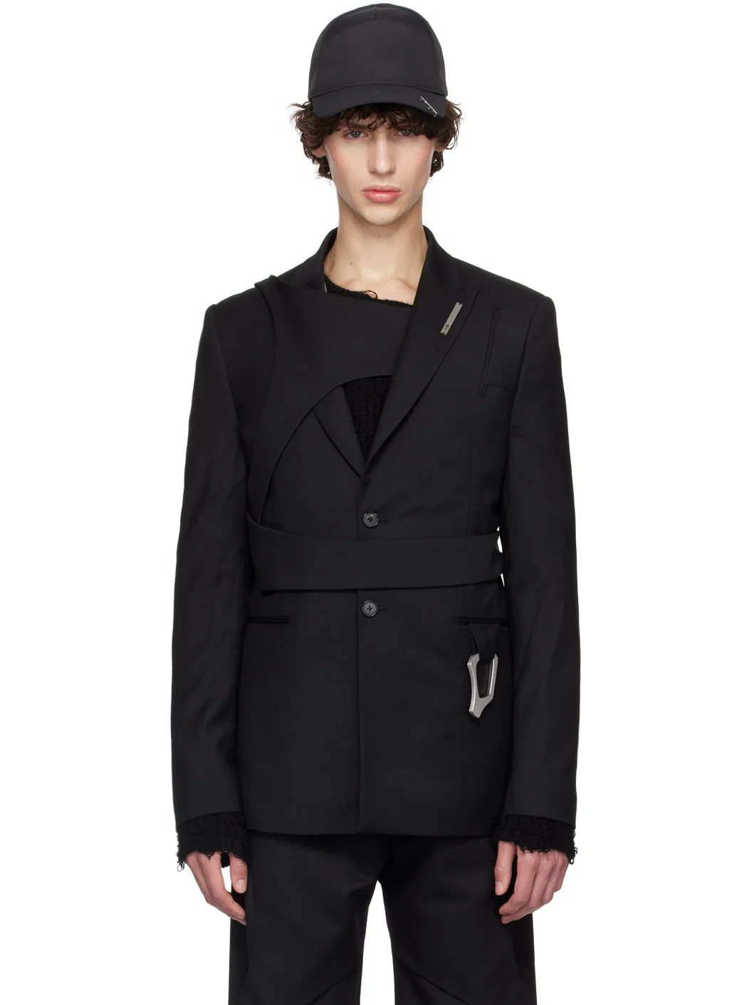 Black Integrated Harness Blazer - 1