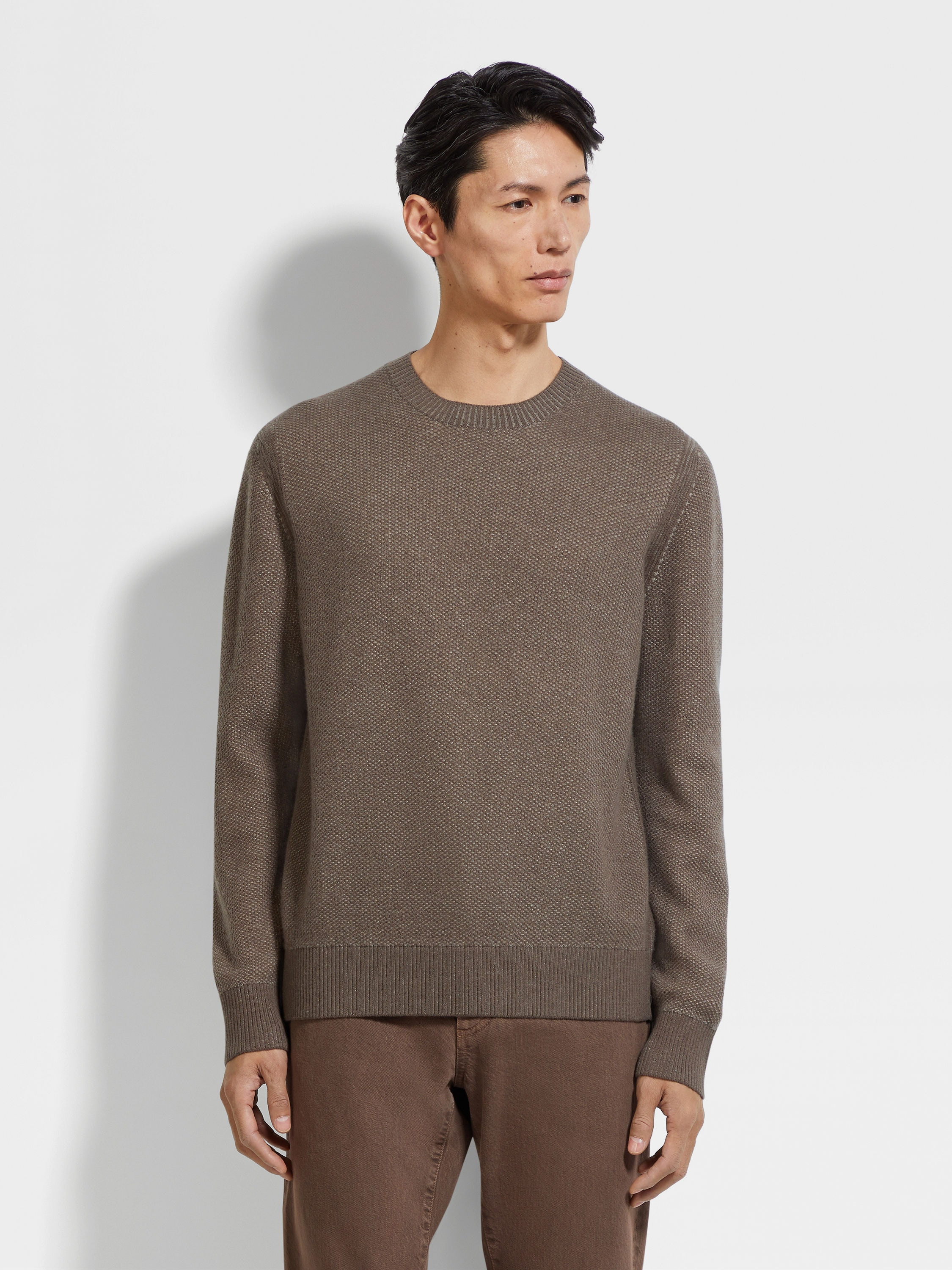 BROWN OASI CASHMERE CREWNECK - 4
