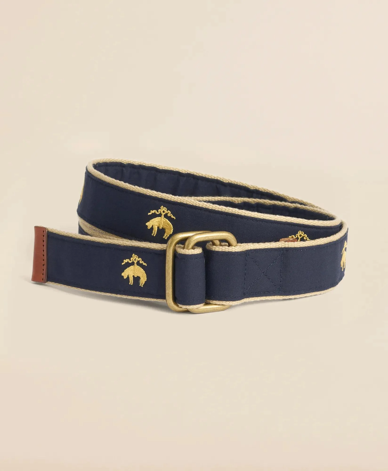 Embroidered Leather Tab D-Ring Belt - 1