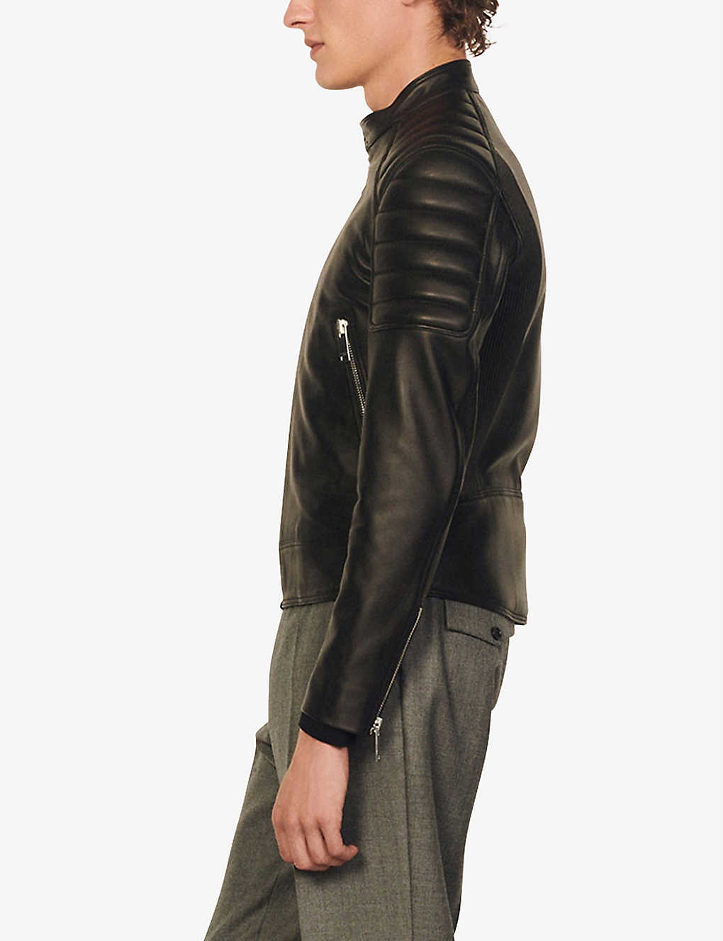 Stand-collar leather jacket - 3