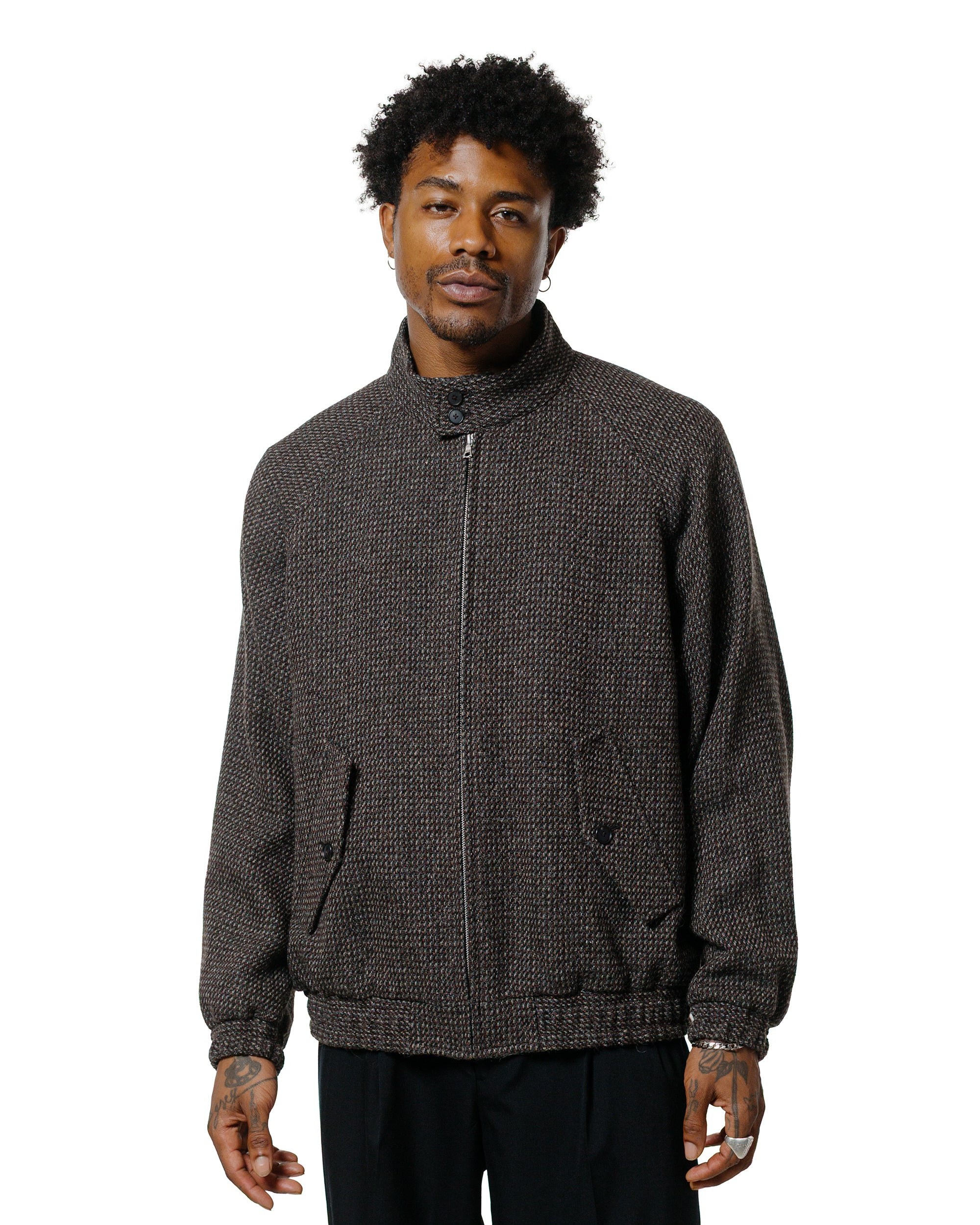 Wool Silk Tweed Zip Blouson Gray Brown Hairline - 2