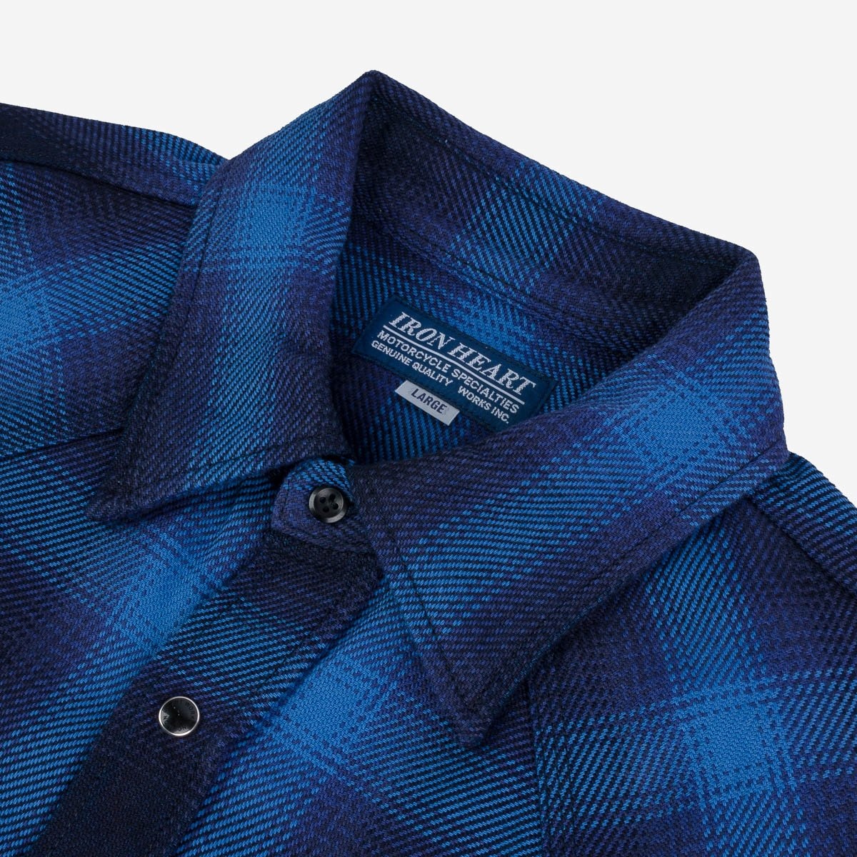 IHSH-348-IND 9oz Selvedge Ombré Check Western Shirt - Indigo - 6
