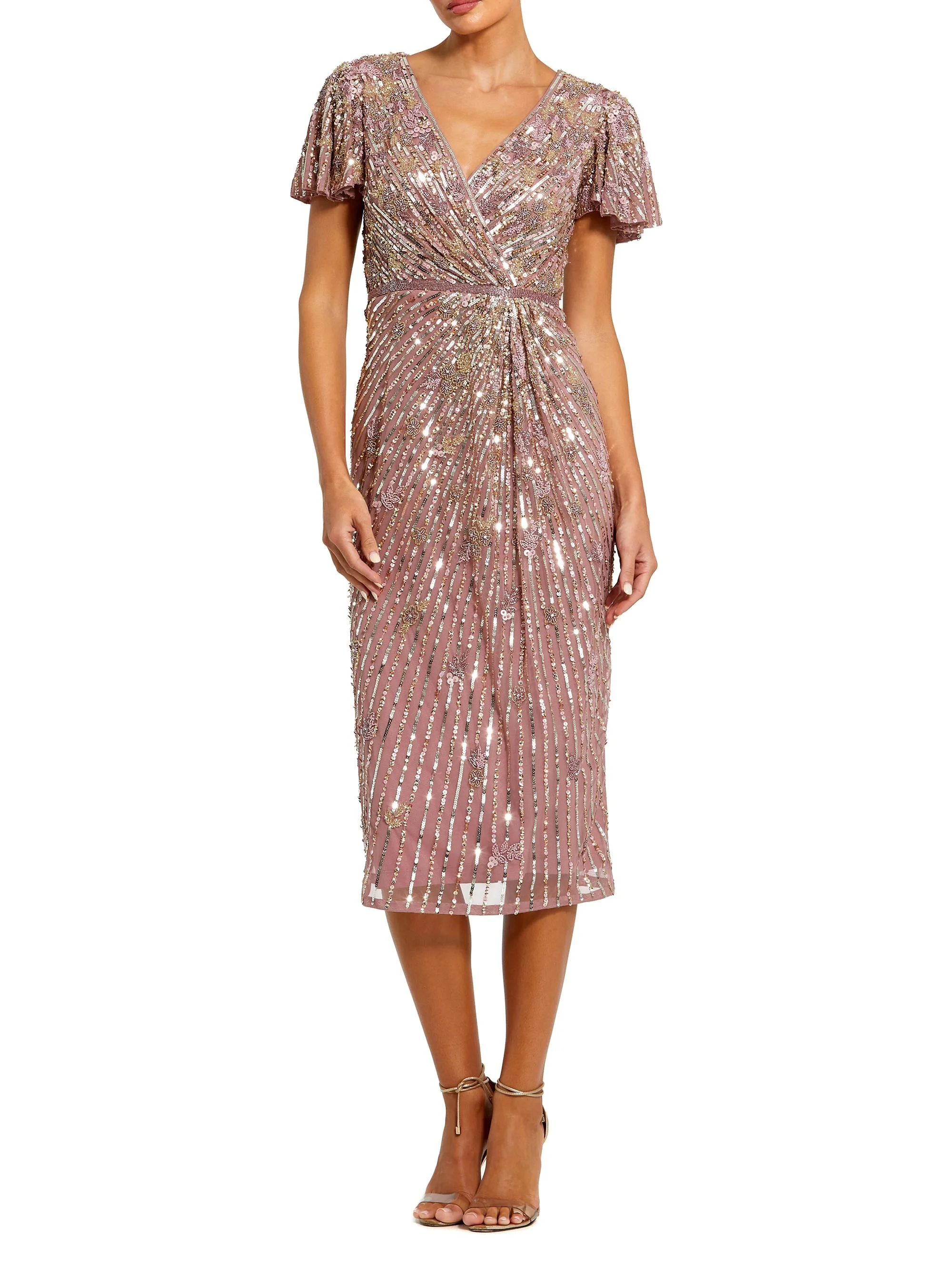 Women's Cocktail Beaded Faux Wrap Midi-Dress - Vintage Lilac - 1