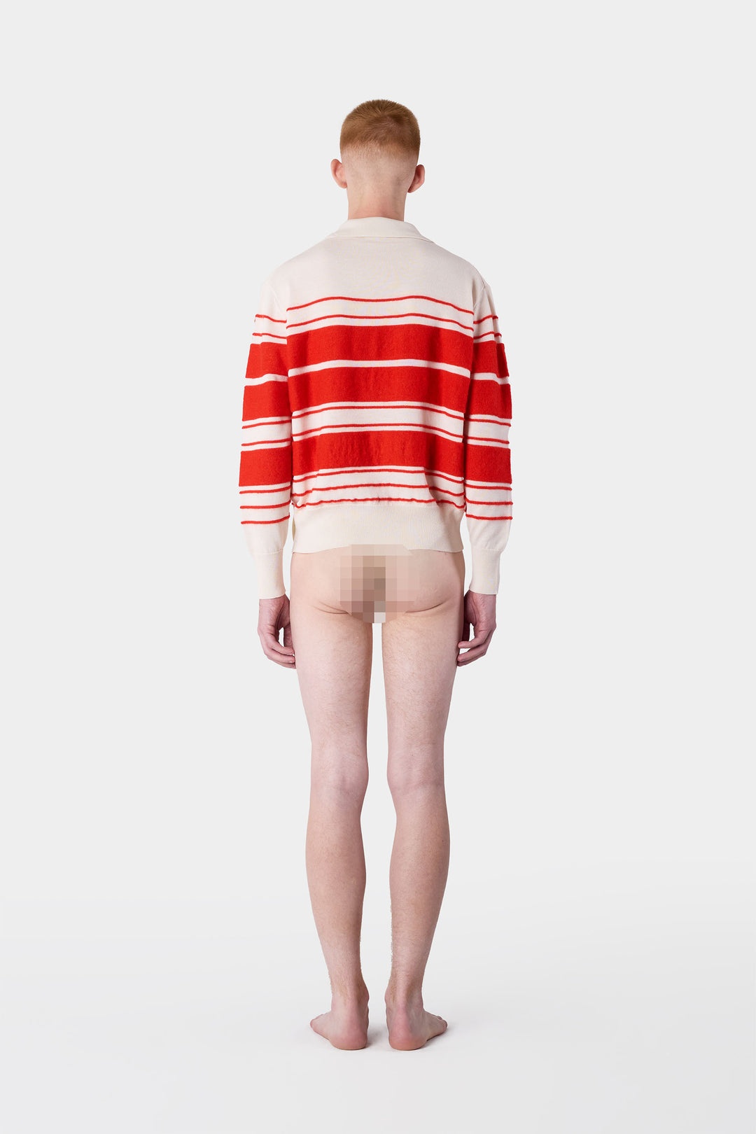 STRIPED KNIT LONSGLEEVE POLO / off white & acid red - 6