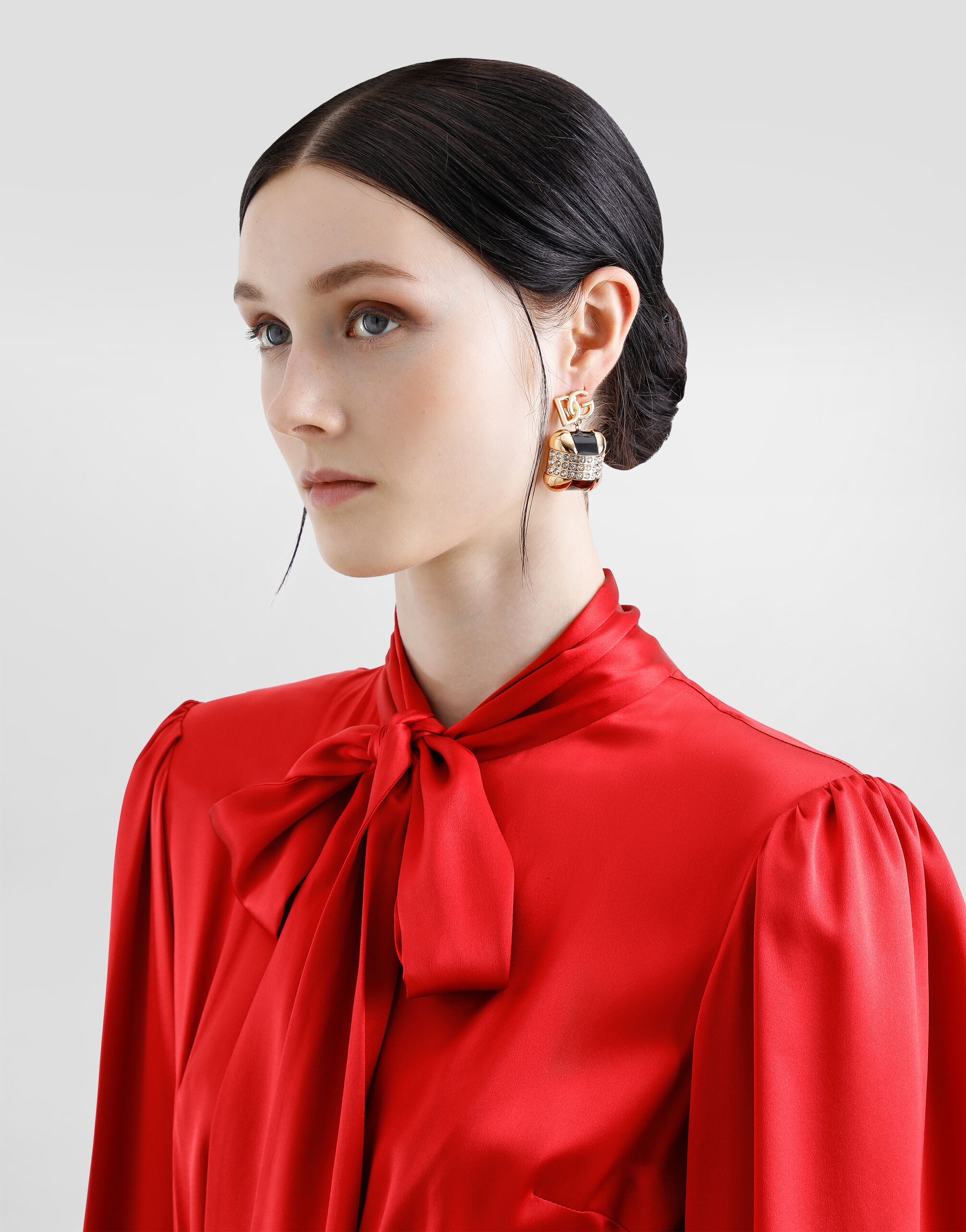 Silk satin shirt dress with pussy-bow - 5