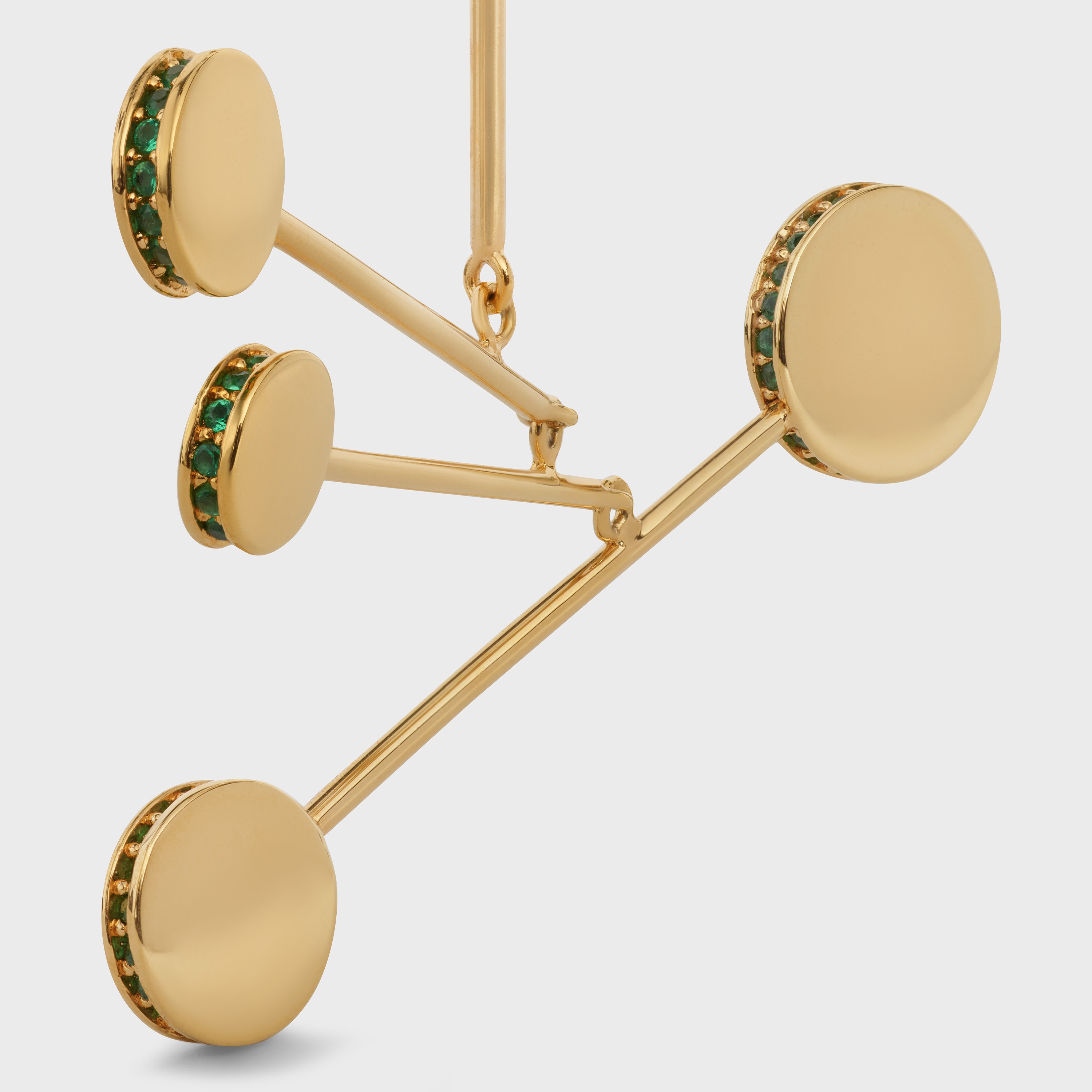 MOUVEMENT MODERNE MOBILE EARRINGS IN BRASS WITH GOLD FINISH AND LIGHT GREEN CRYSTALS - 3