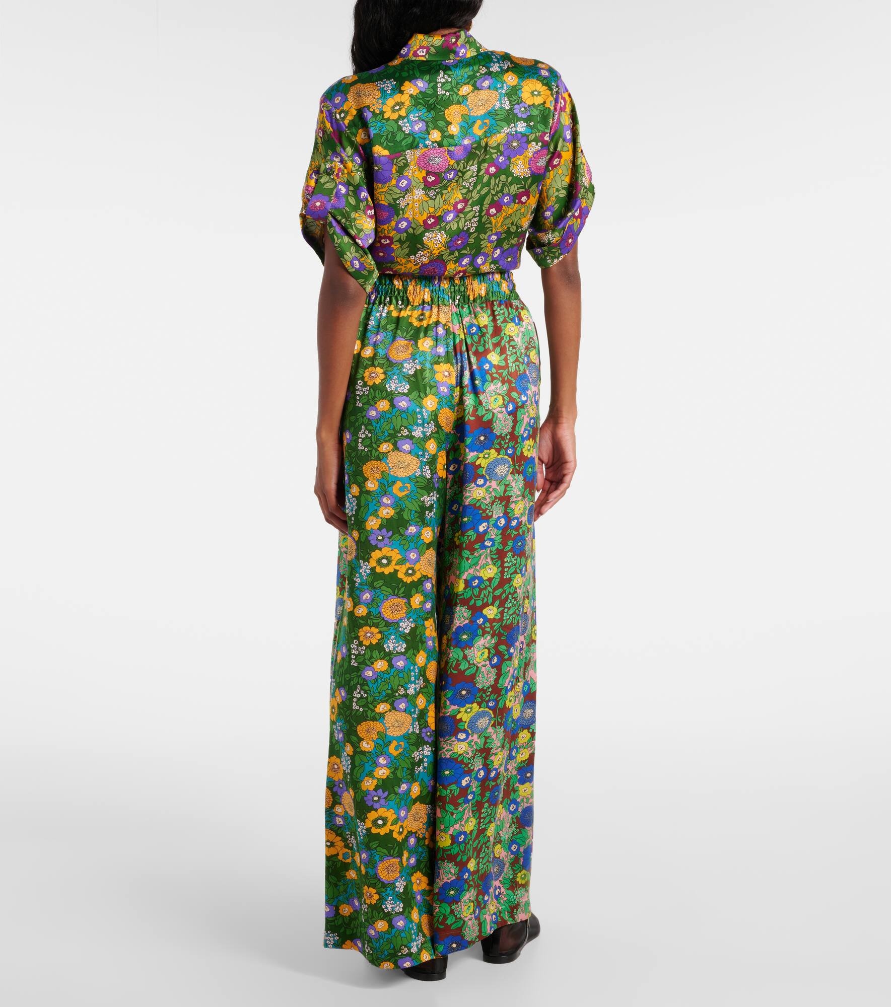 Printed silk satin wide-leg pants - 3