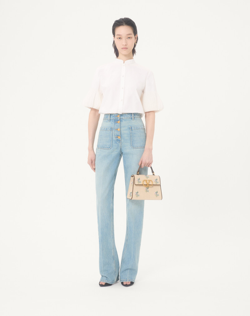 VALENTINO GARAVANI VSLING SMALL HANDBAG IN LINEN WITH EMBROIDERY 2