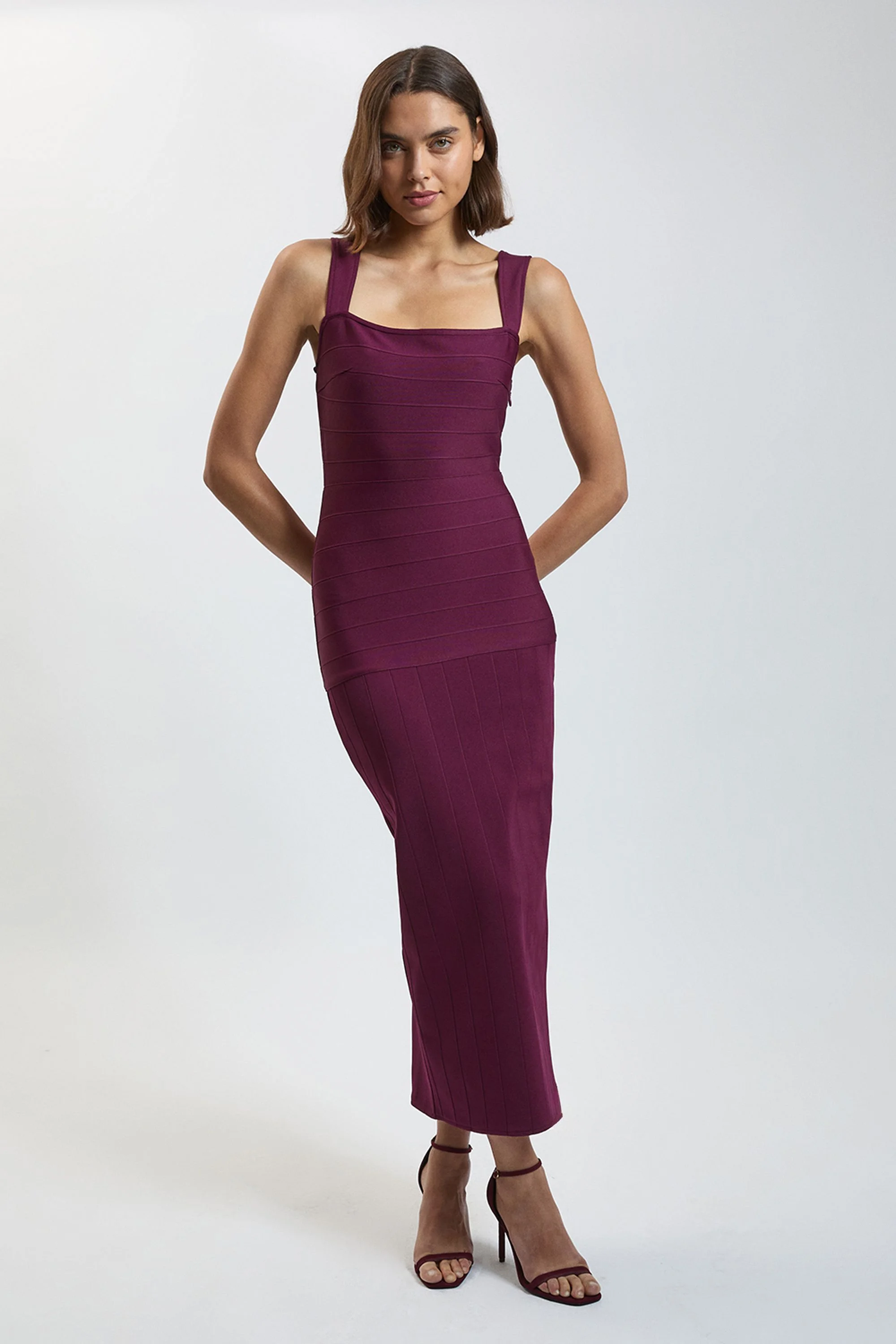 Petite Figure Form Bandage Strappy Knit Maxi Dress - 1