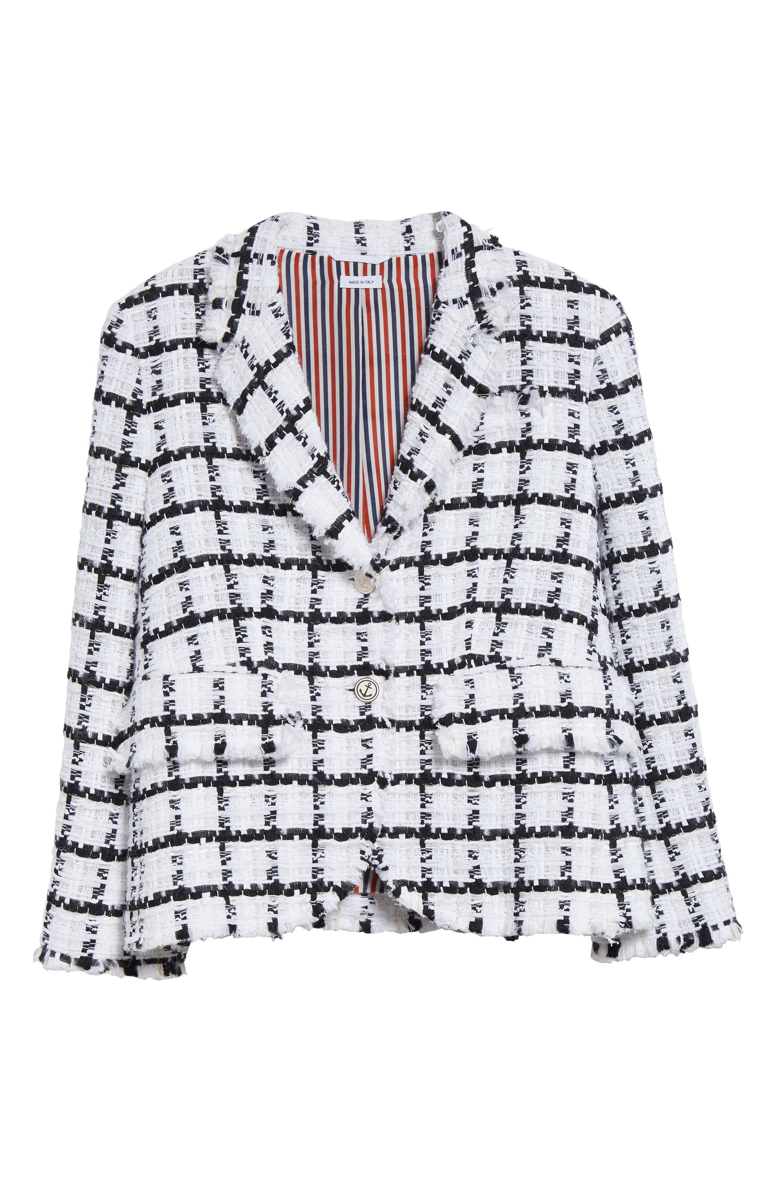 Thom Browne Windowpane Check Tweed Blazer in White at Nordstrom - 7