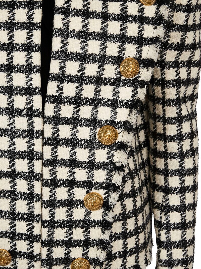 Checked wool blend jacket - 4