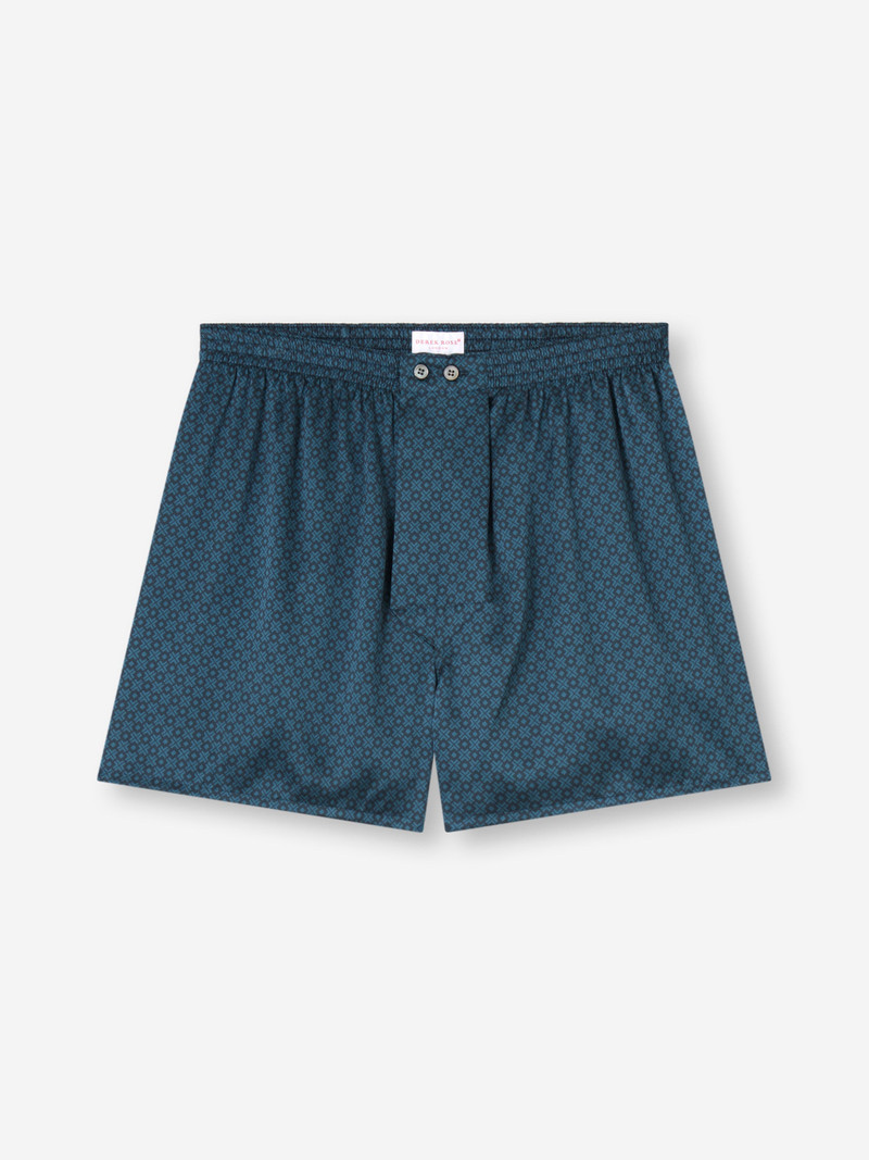 Men's Classic Fit Boxers Silk London Geo Cross Blue & Teal 4