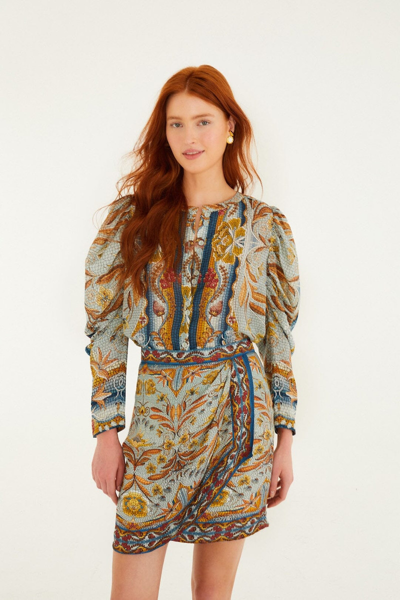Blue Mosaic Garden Long Sleeve Blouse 4
