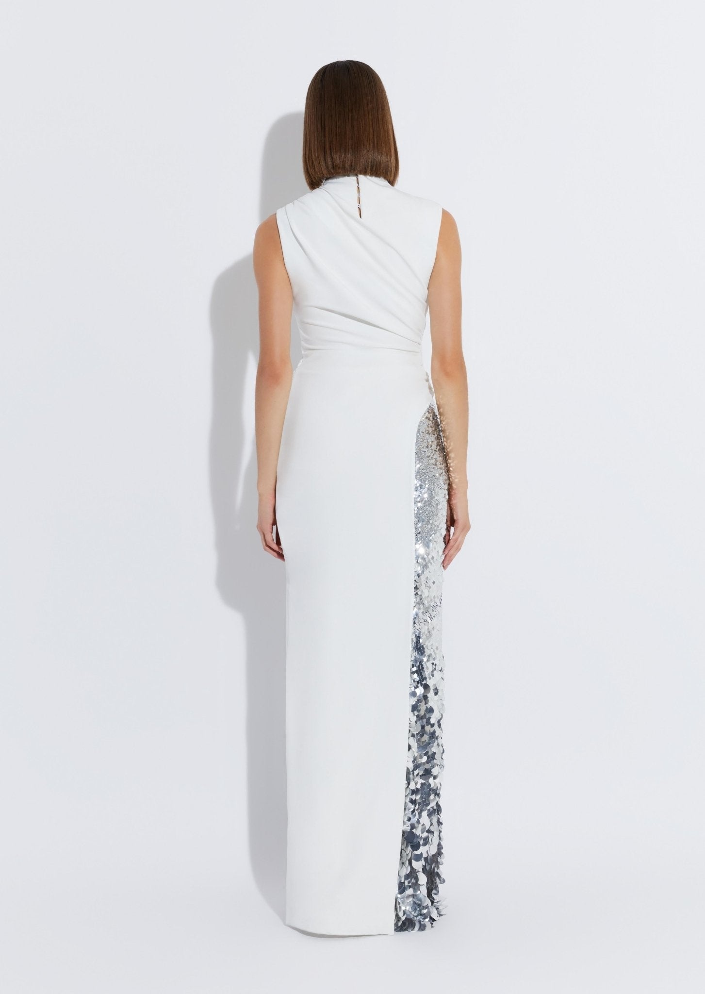 Matte Crepe Sleeveless Sequin Maxi Dress - 3