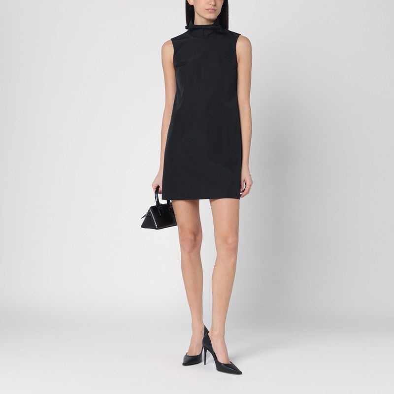 BLACK MINI DRESS WITH BOW - 2
