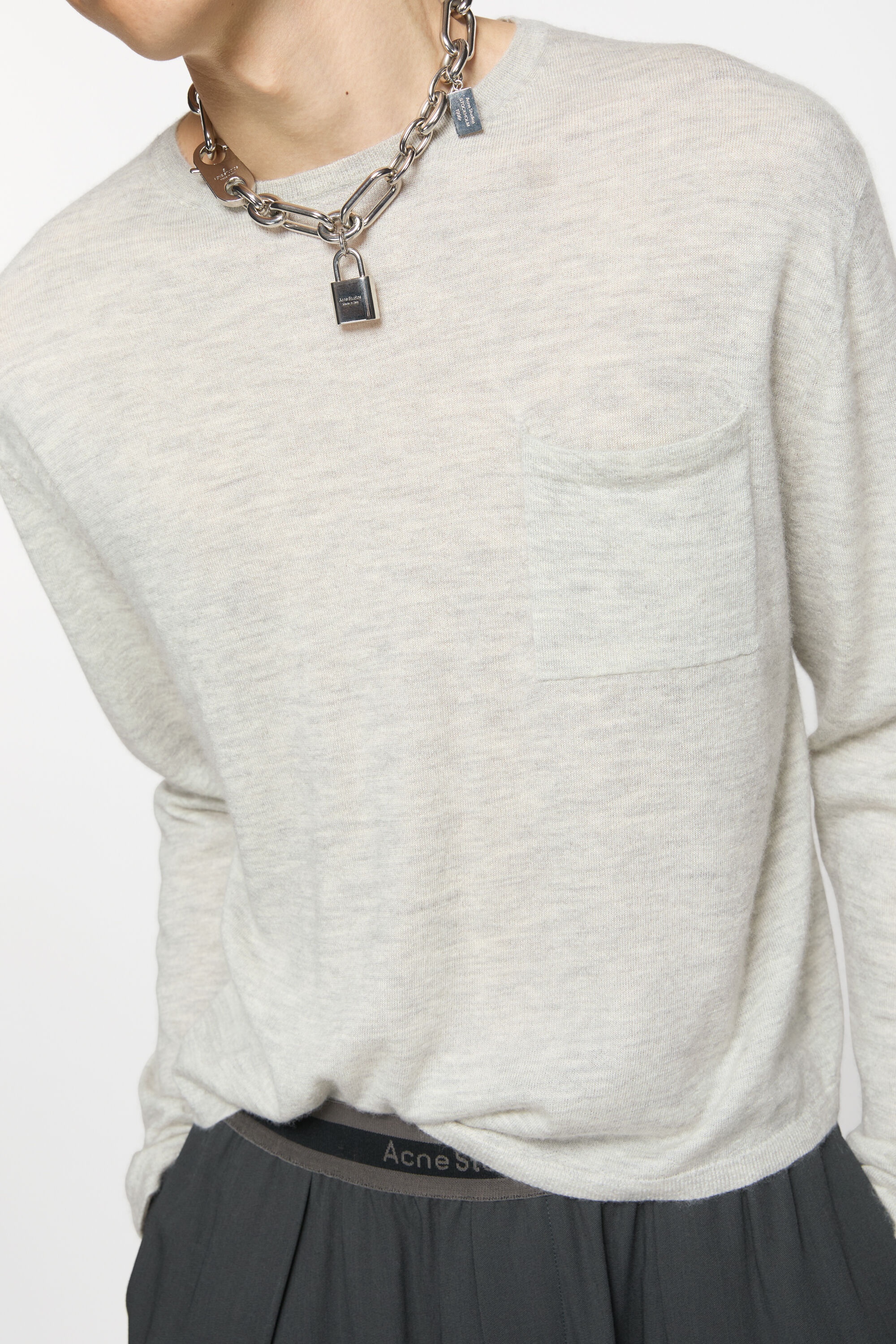 Crew neck jumper cashmere - Light Grey Melange - 4