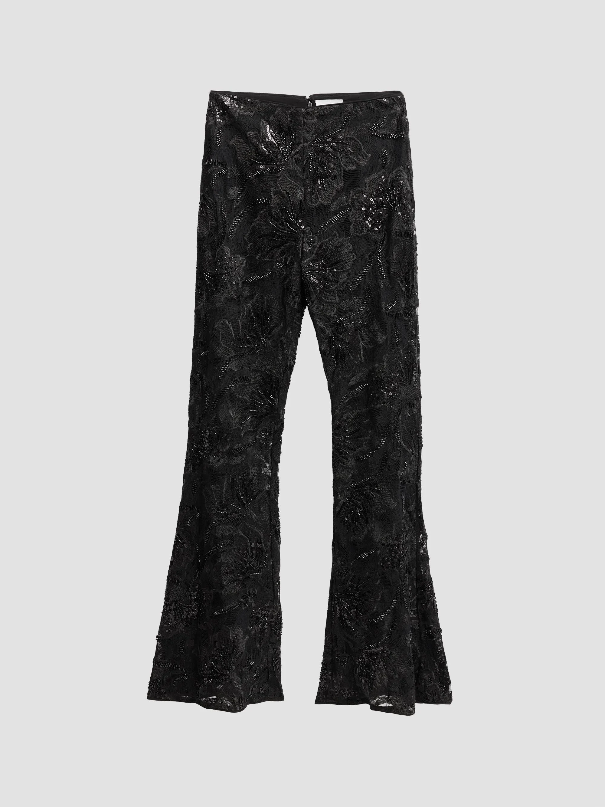 Women's Lennon Sequin Embroidered Lace Flared Pants - Black - 1