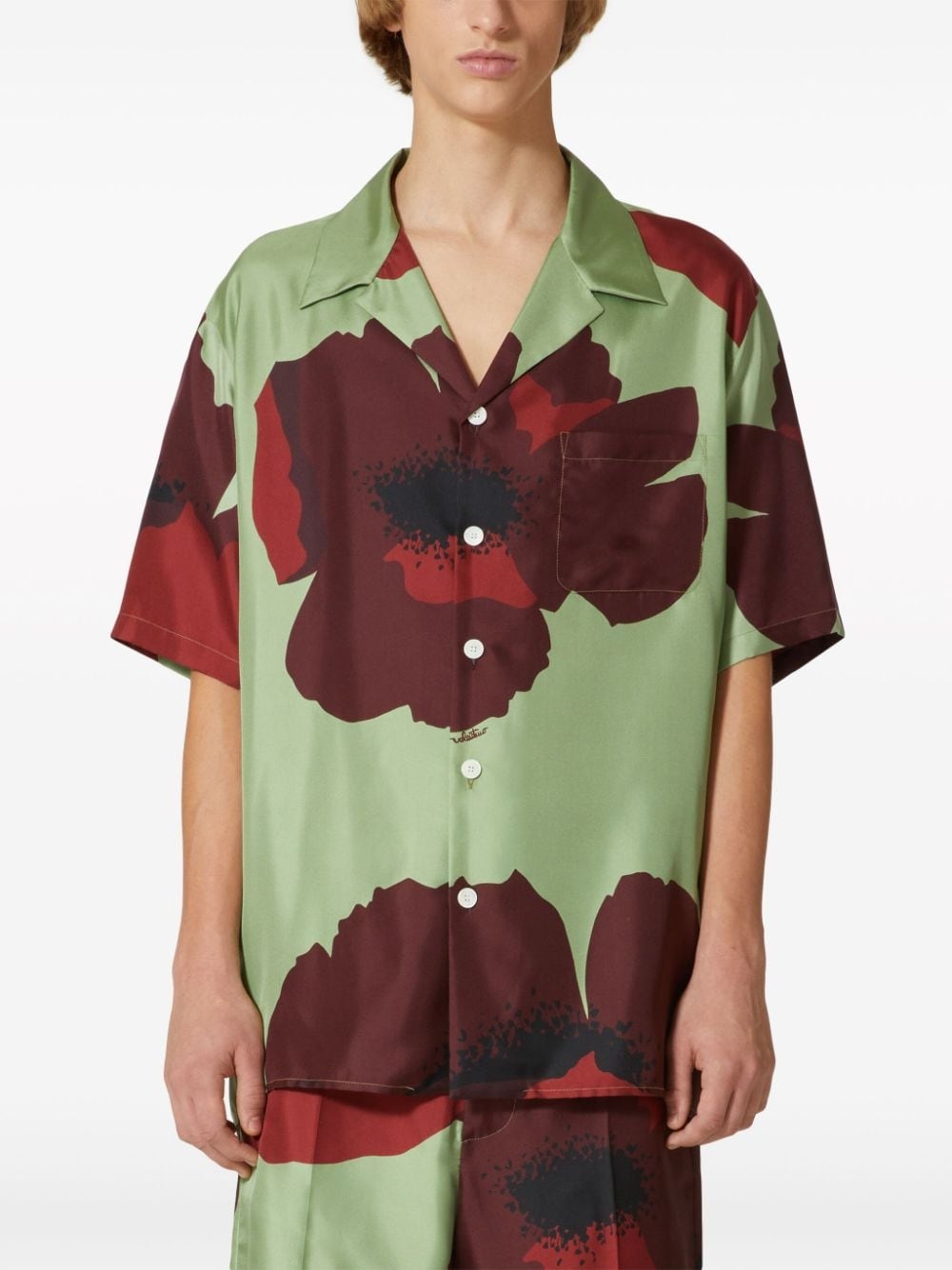 Flower Portrait-print bowling shirt - 3