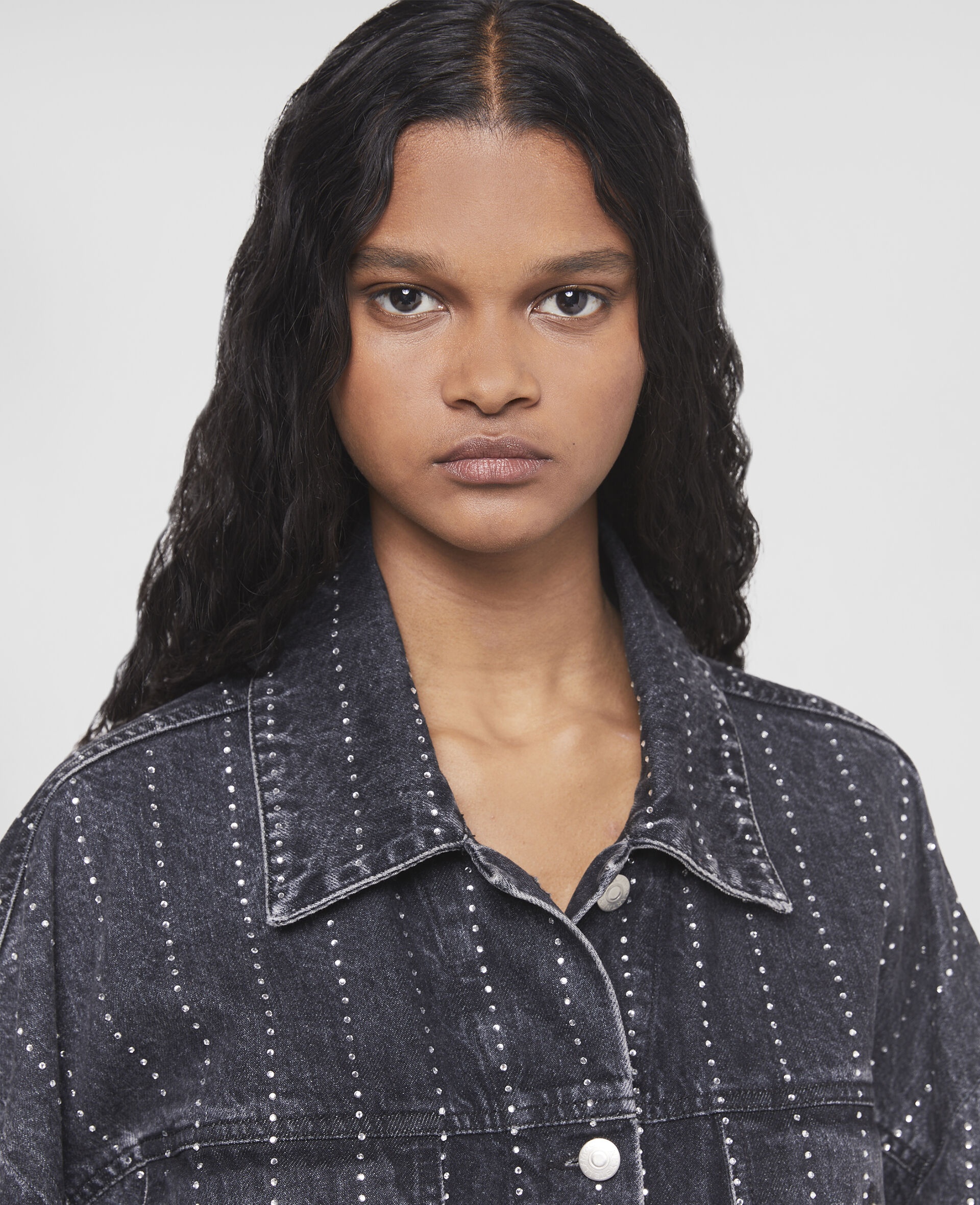 Crystal Pinstripe Oversized Denim Jacket - 4