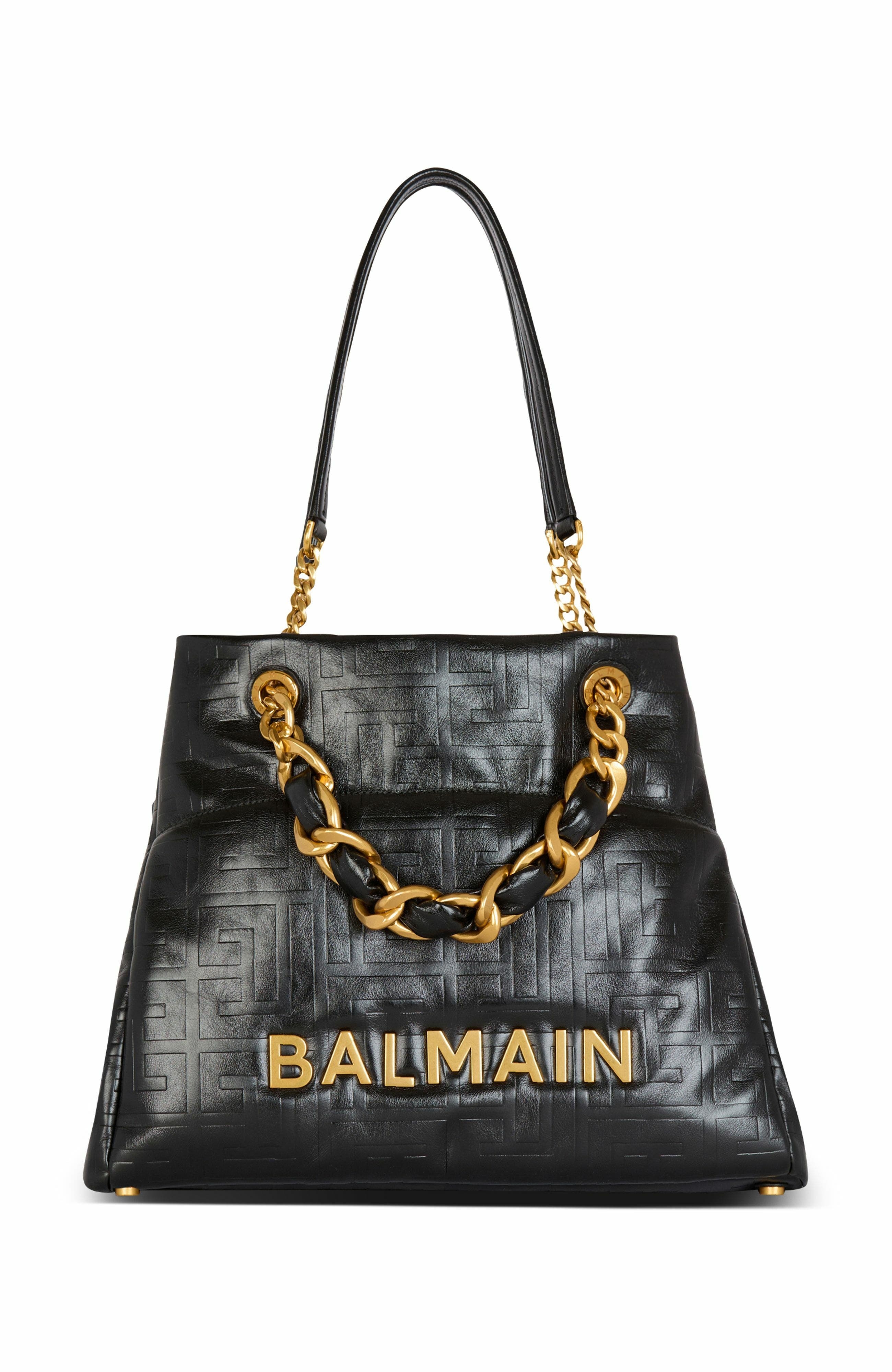 Balmain 1945 Soft PB-monogrammed crinkled leather tote bag in Black at Nordstrom - 9