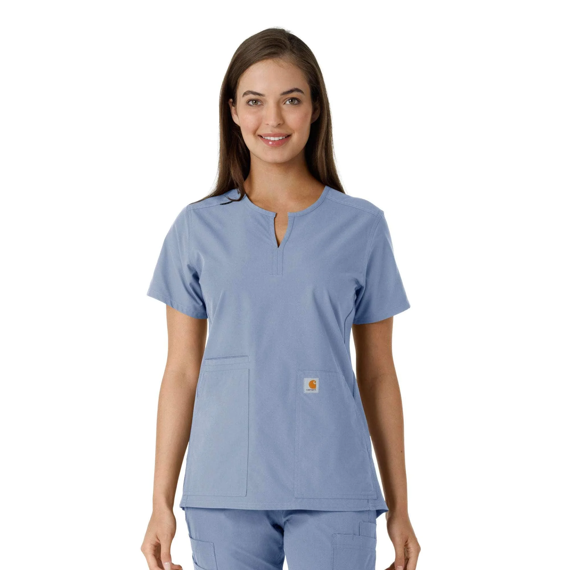 Women's Force Essentials Notch Neck Tunic Knit Panel Scrub Top - 1