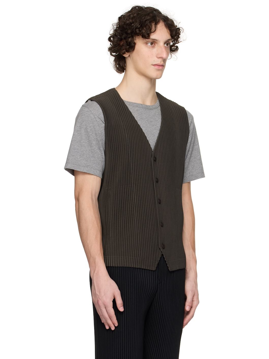 Brown Tailored Pleats 2 Vest - 2