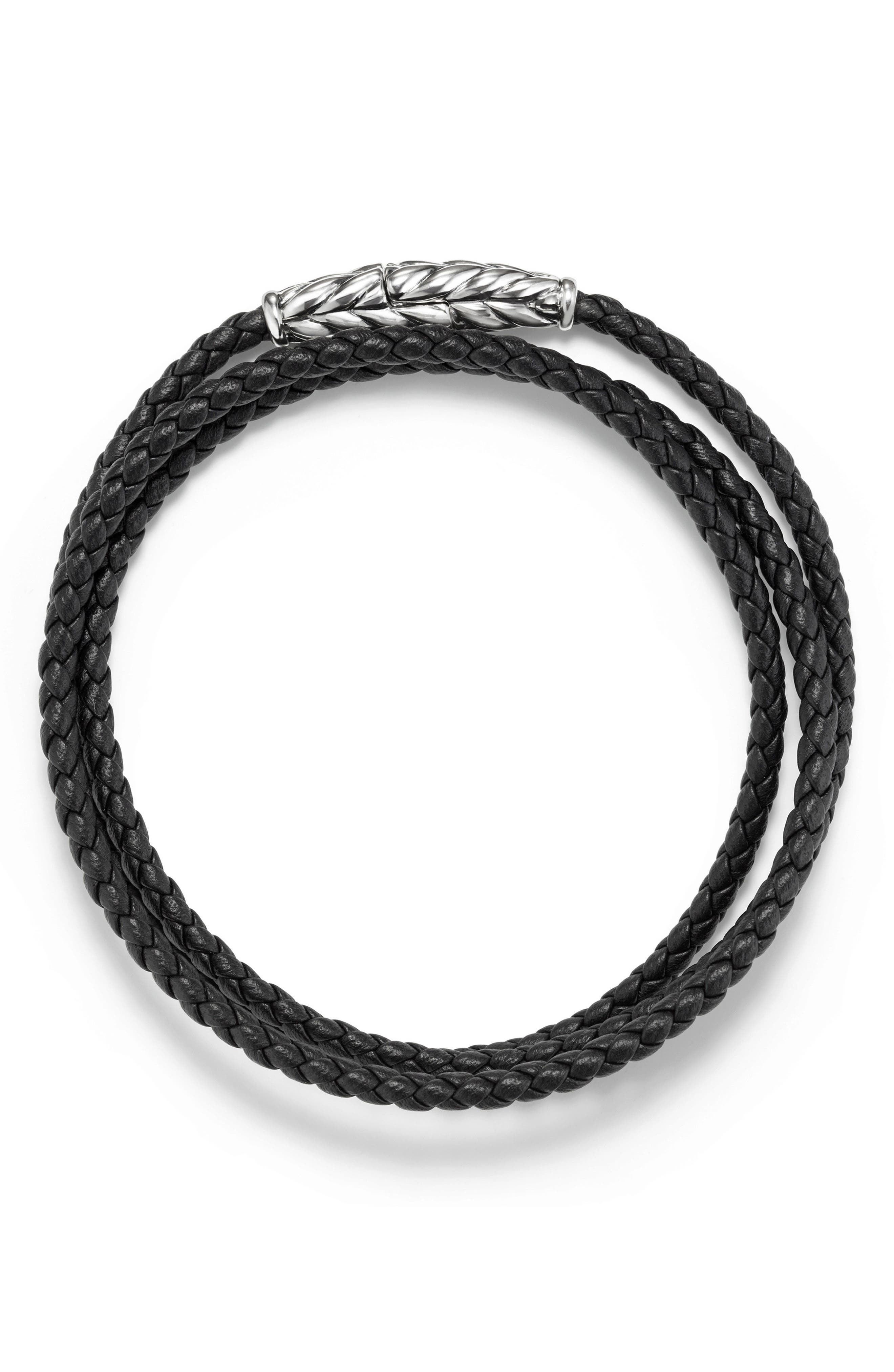 David Yurman Men's Chevron Triple Wrap Bracelet in Black Leather at Nordstrom - 4