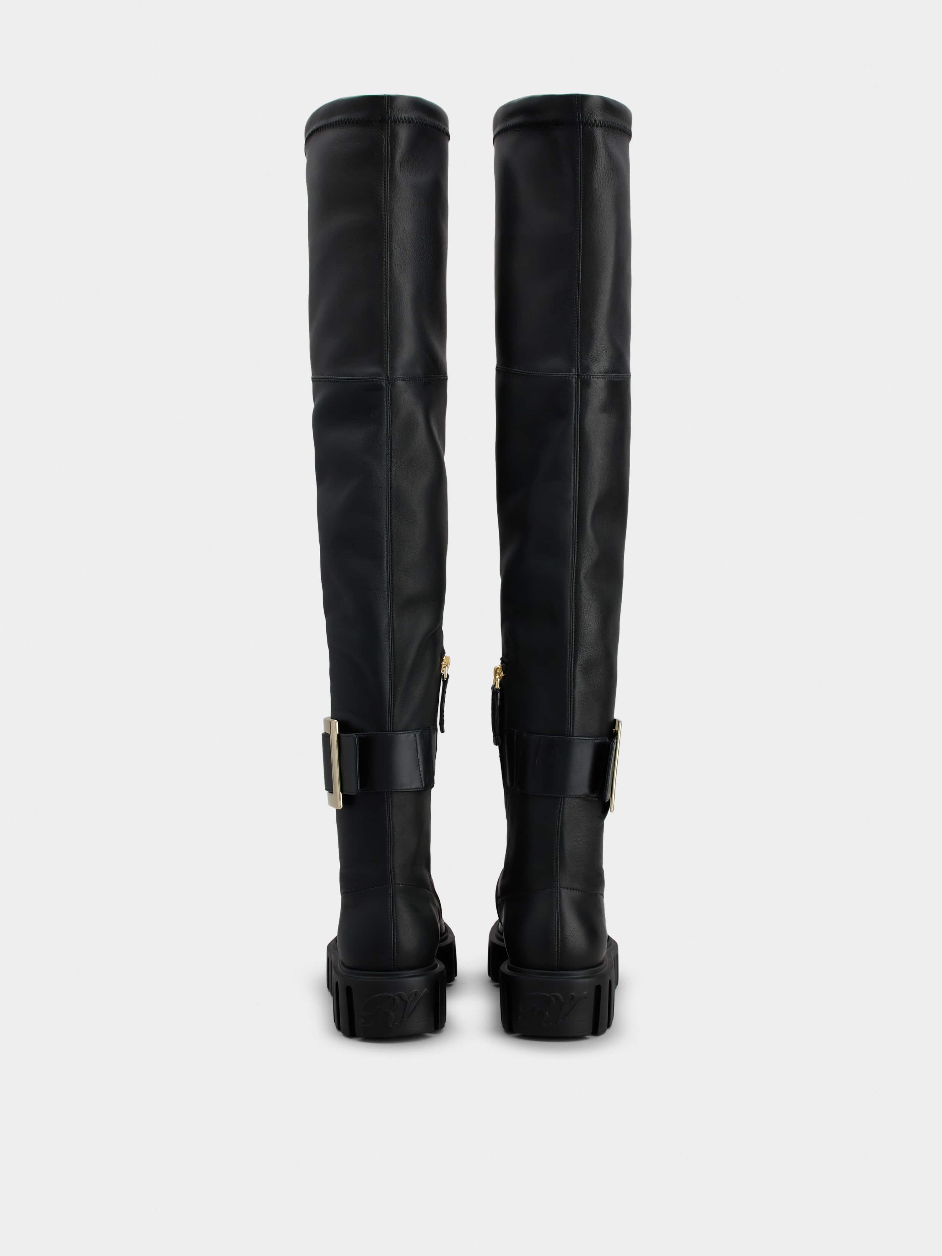 Viv' Go-Thick Metal Buckle Stretch Cuissard Boots in Soft Leather - 5