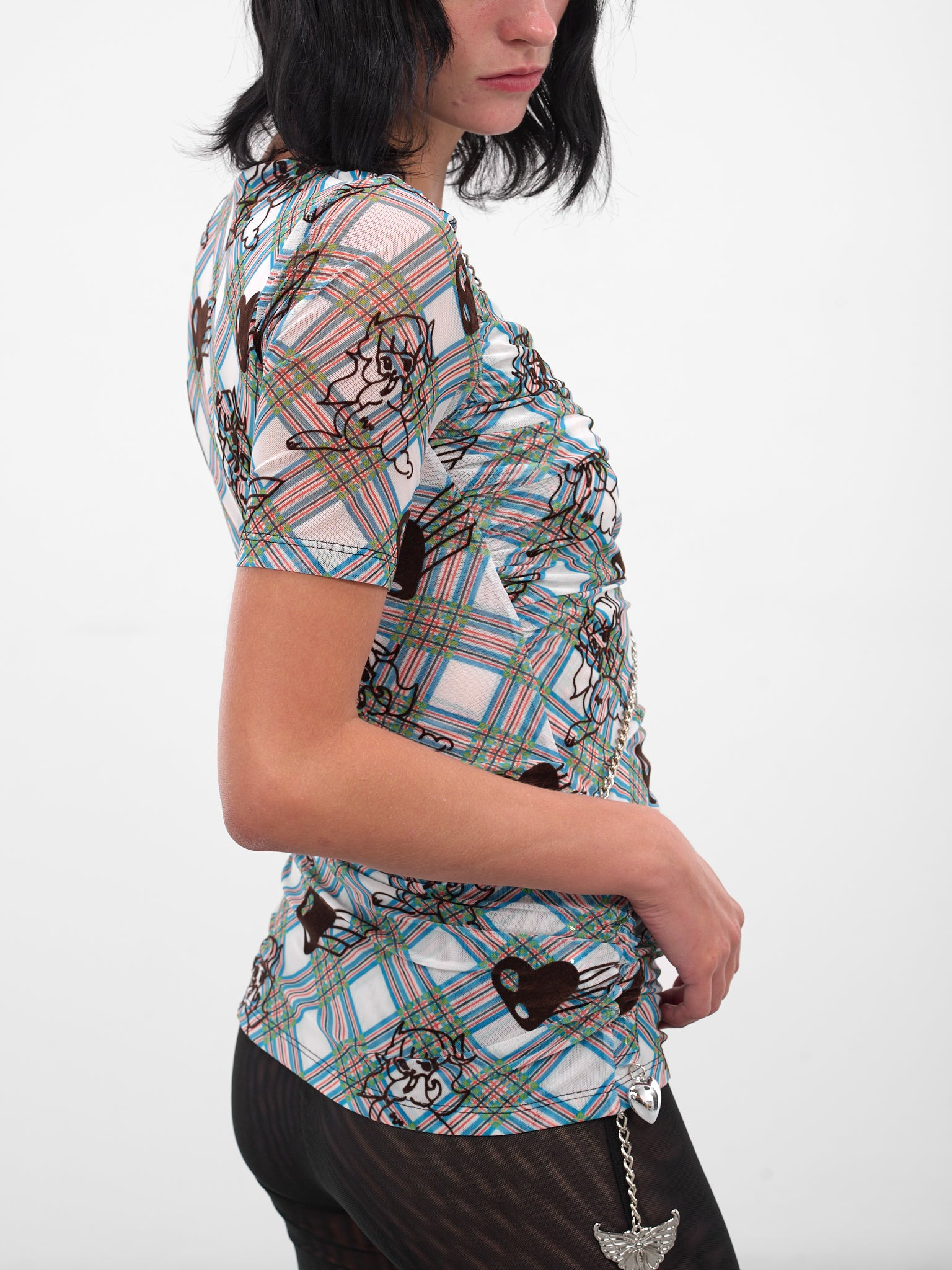 Blue Sonicscape Tartan Mesh Top - 4