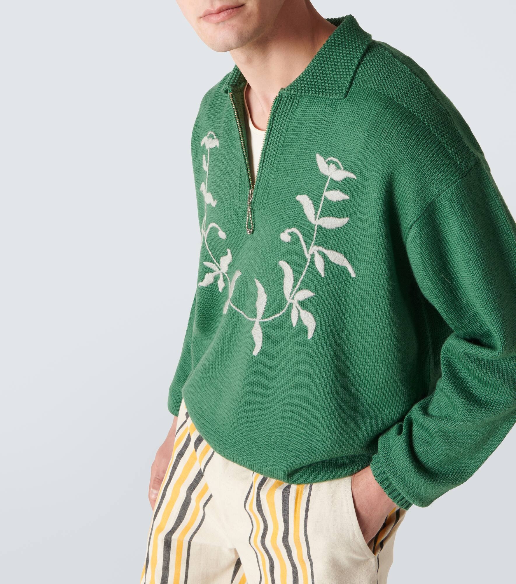 Embroidered wool polo sweater - 5