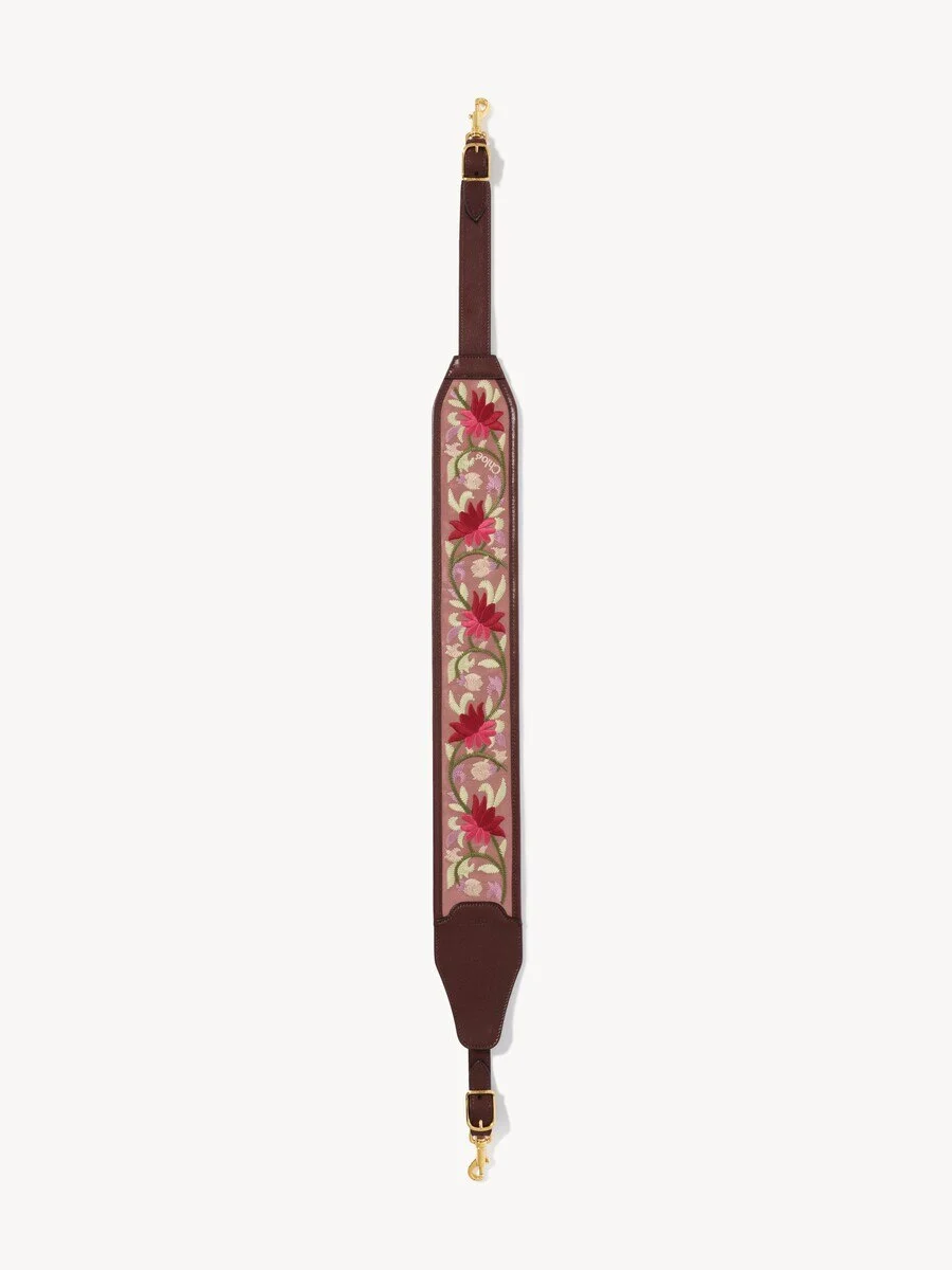 GRAINED LEATHER STRAP WITH FLORAL EMBROIDERY - 1