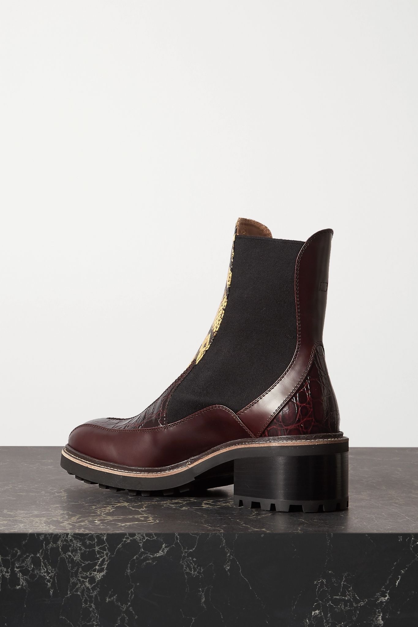 Paneled snake-effect and smooth leather Chelsea boots - 3