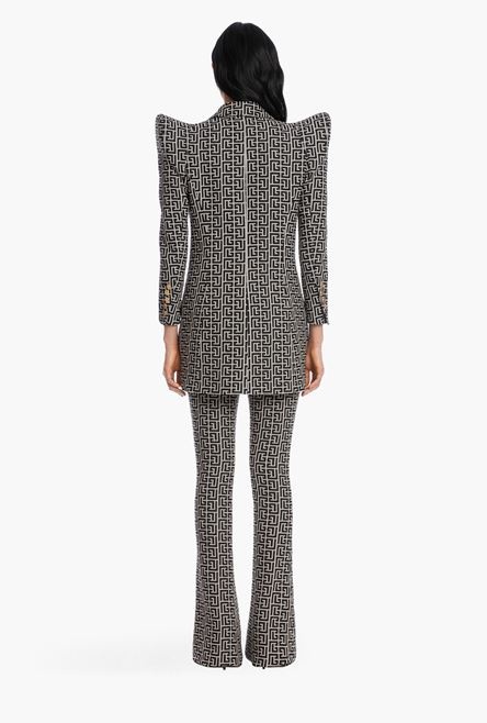 Long  bicolor jacquard one-button blazer with Balmain monogram - 3