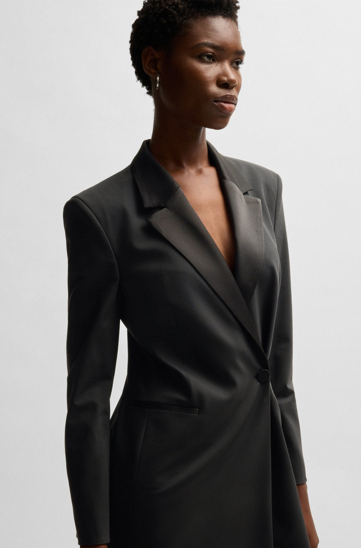 TUXEDO-STYLE DRESS WITH WRAP FRONT - 6