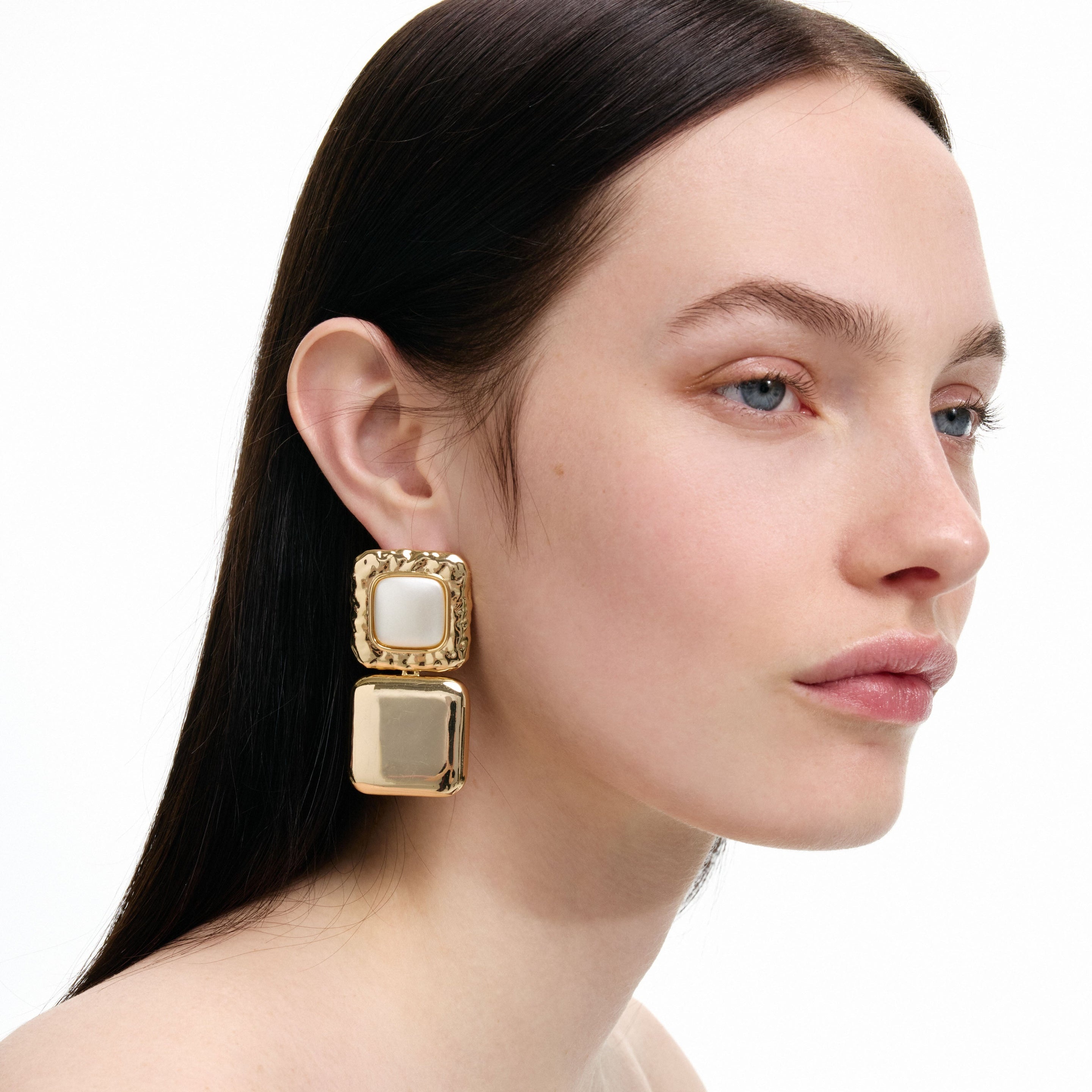 Mottled Gold Pearl Tiered Earrings - 4