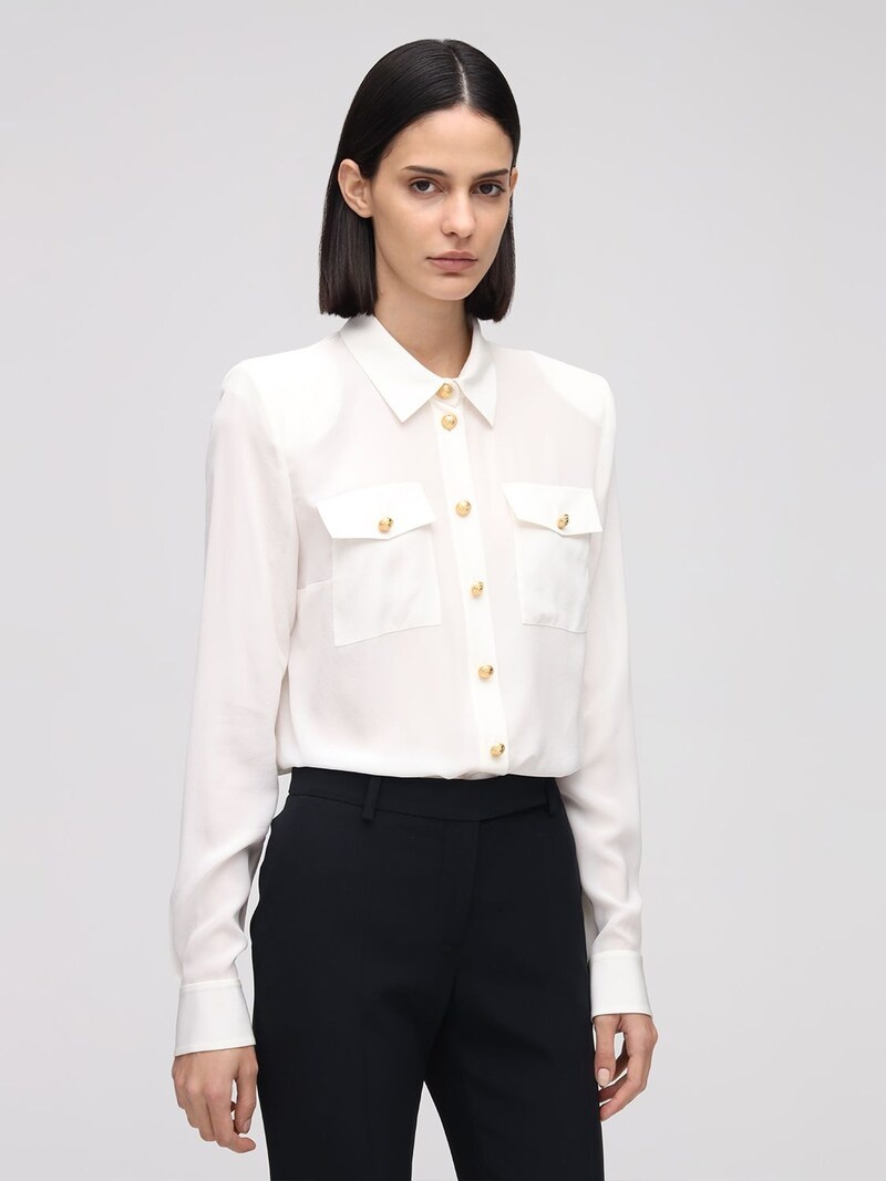 BUTTONED SHEER SILK CRÊPE DE CHINE SHIRT - 2